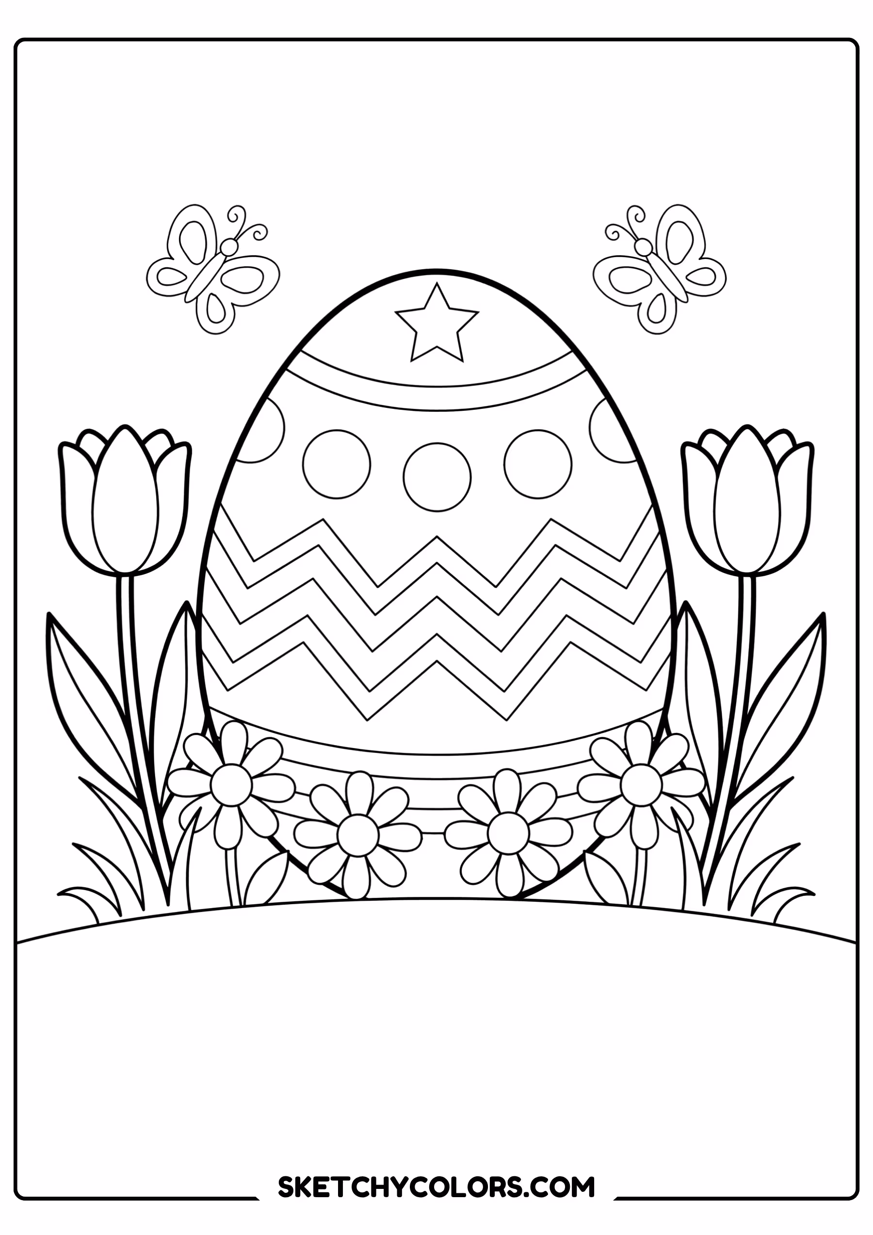 easter coloring page egg hidden garden flowers free printable for kids