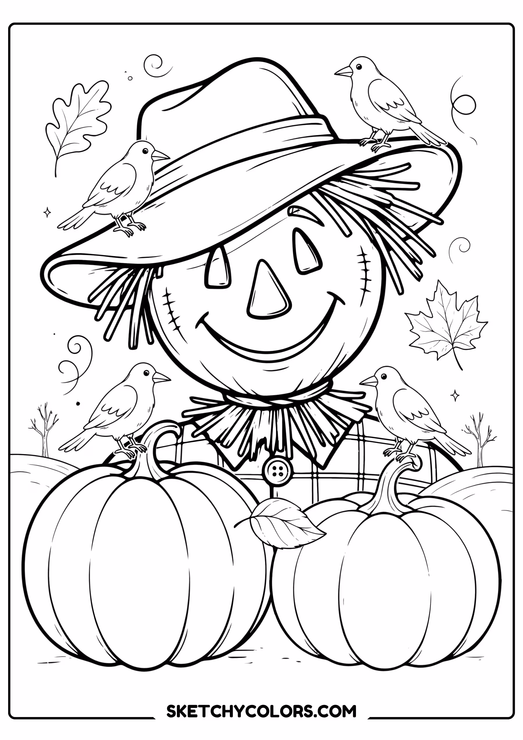 halloween coloring page scarecrow pumpkin patch free printable for kids