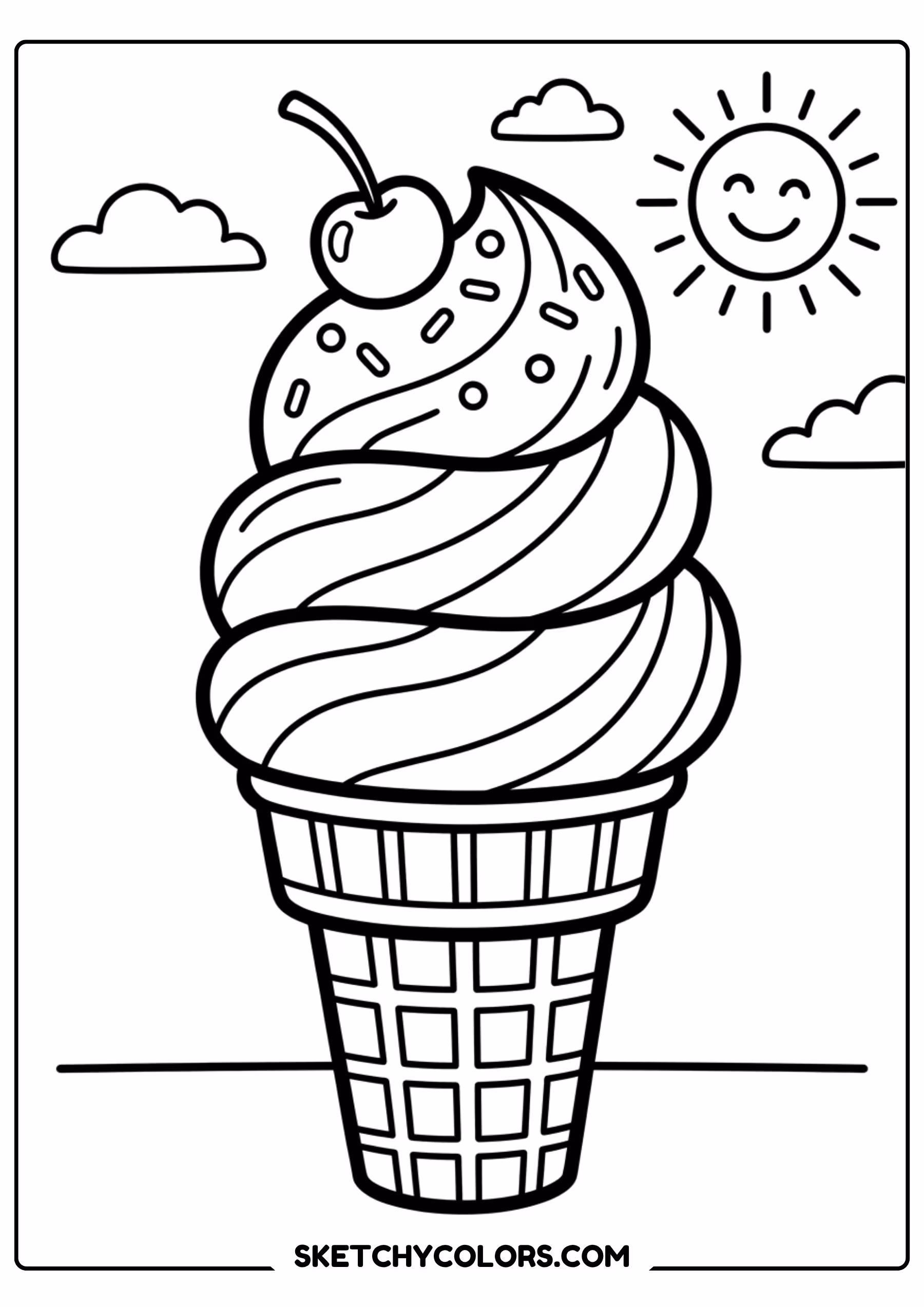rainbow ice cream summer coloring page printable