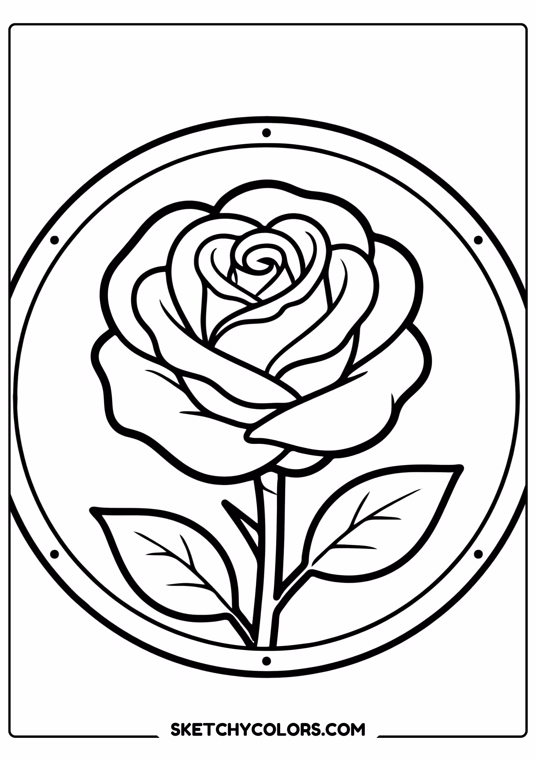 rose coloring page circular border oversized petals free printable for kids