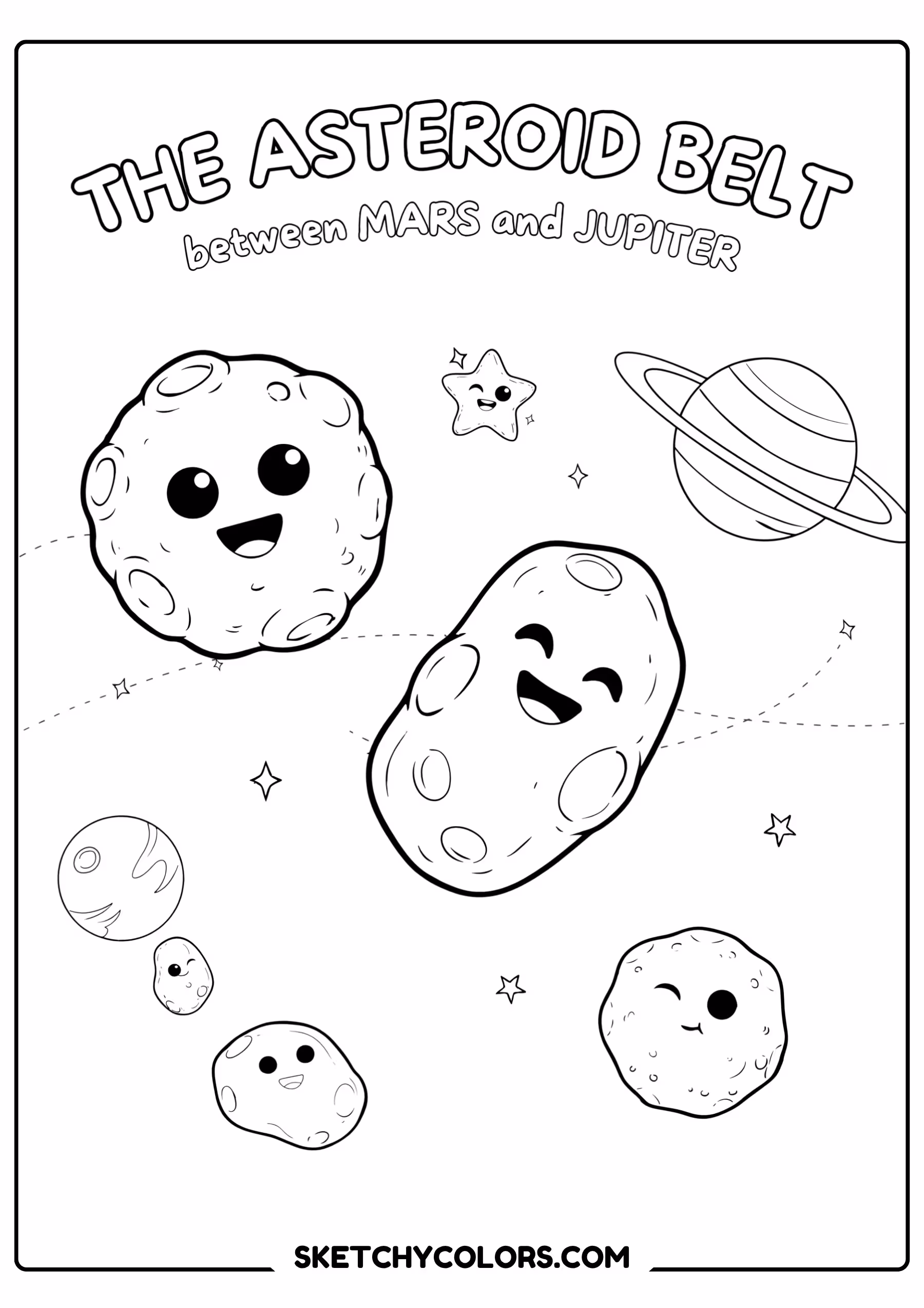 solar system coloring page asteroid belt mars jupiter free printable for kids