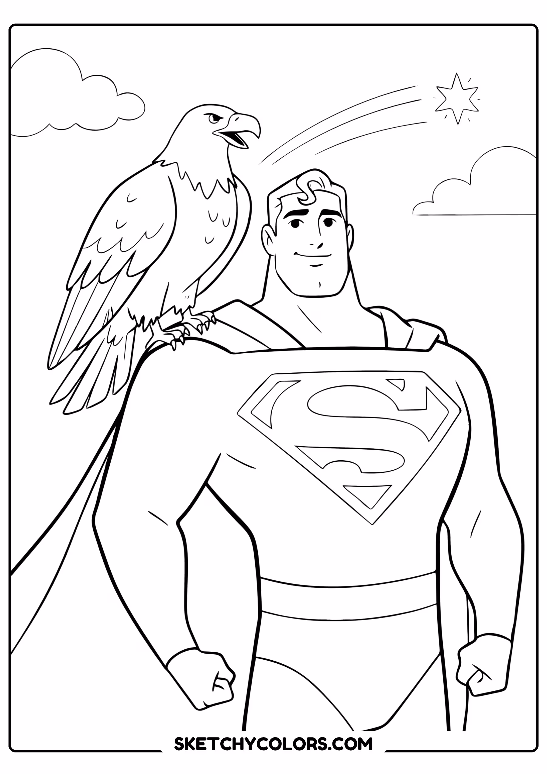 superman with eagle coloring page free printable for kids