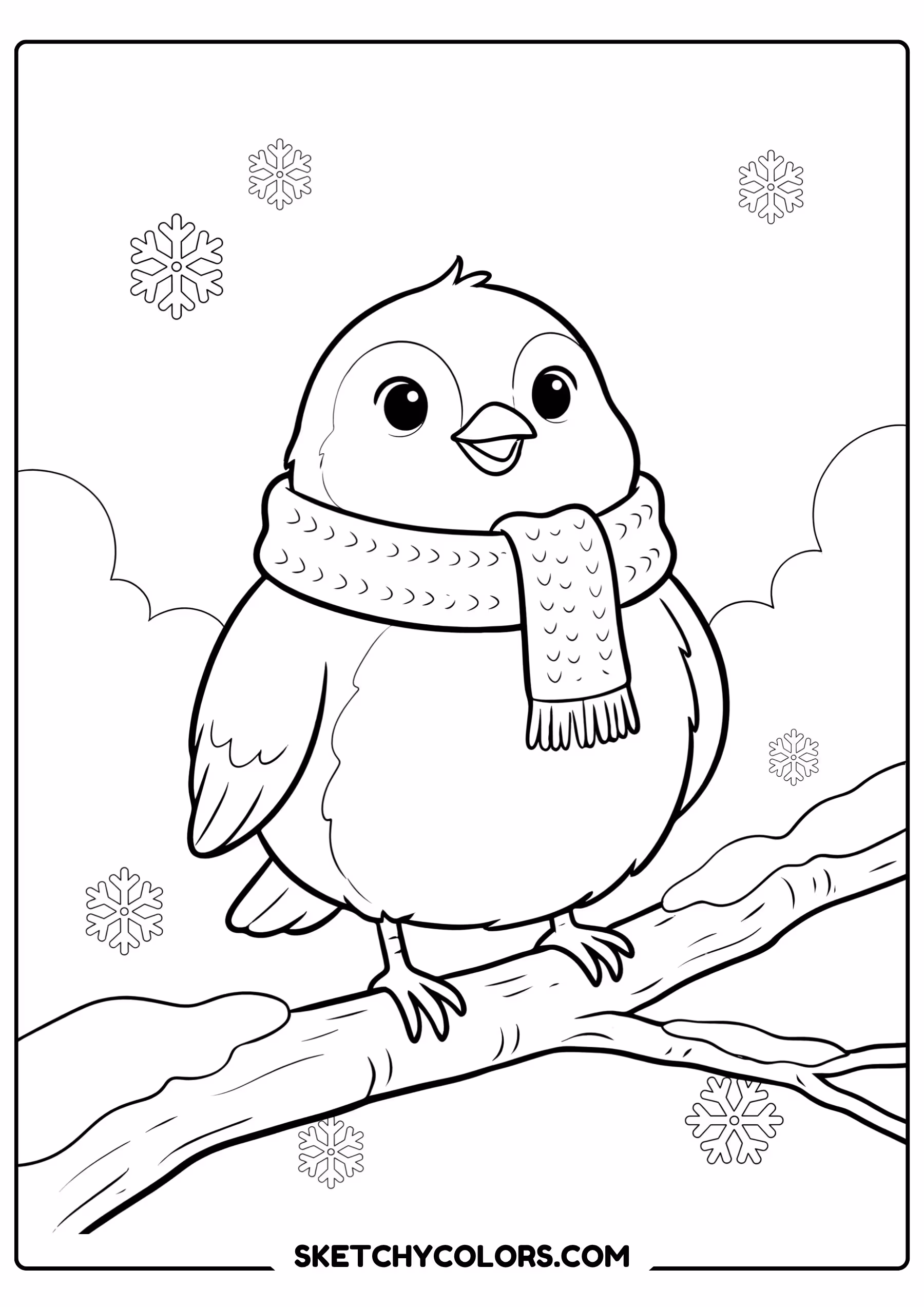 winter bird scarf coloring page free pdf coloring sheet