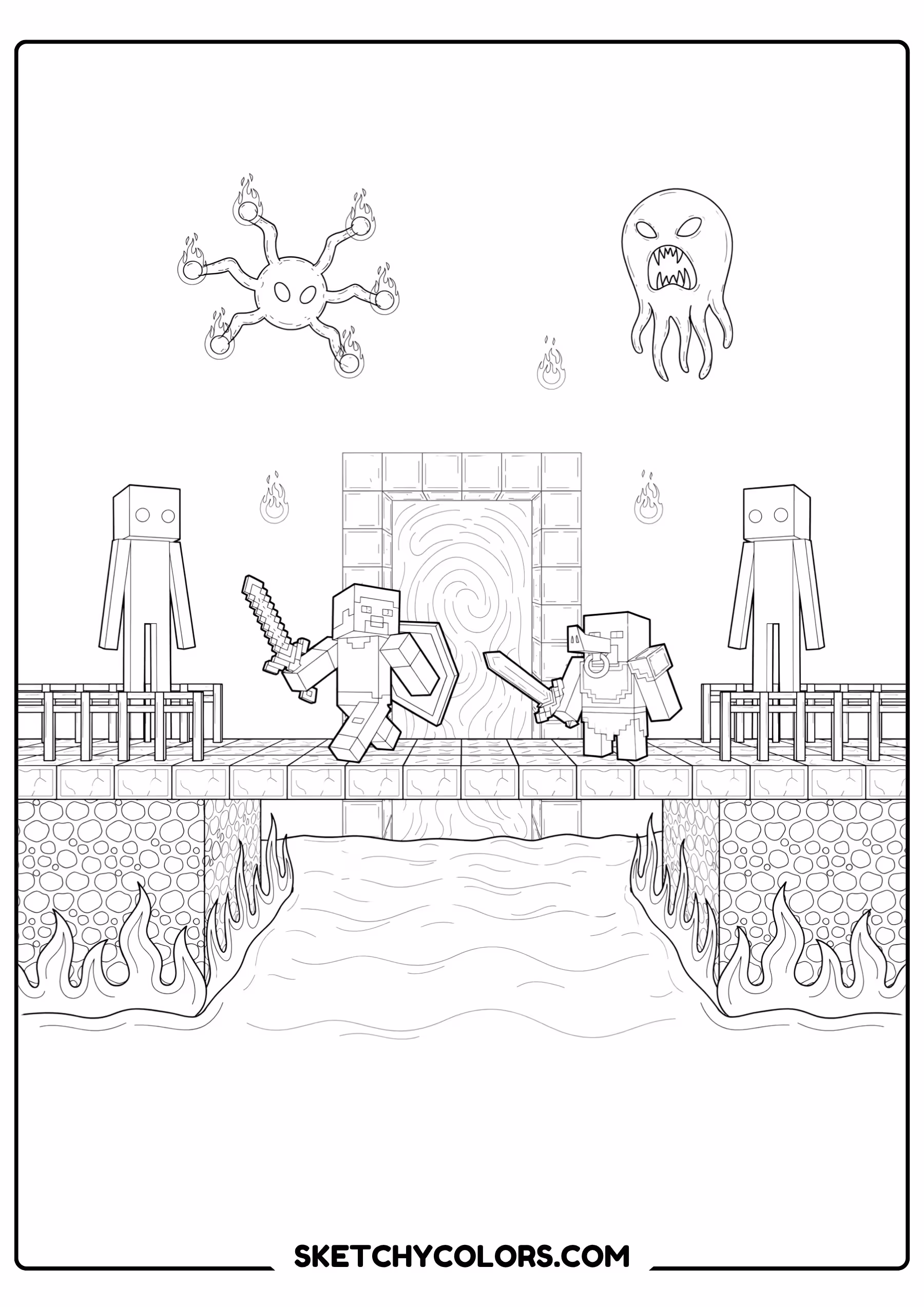 minecraft nether adventure printable coloring sheet