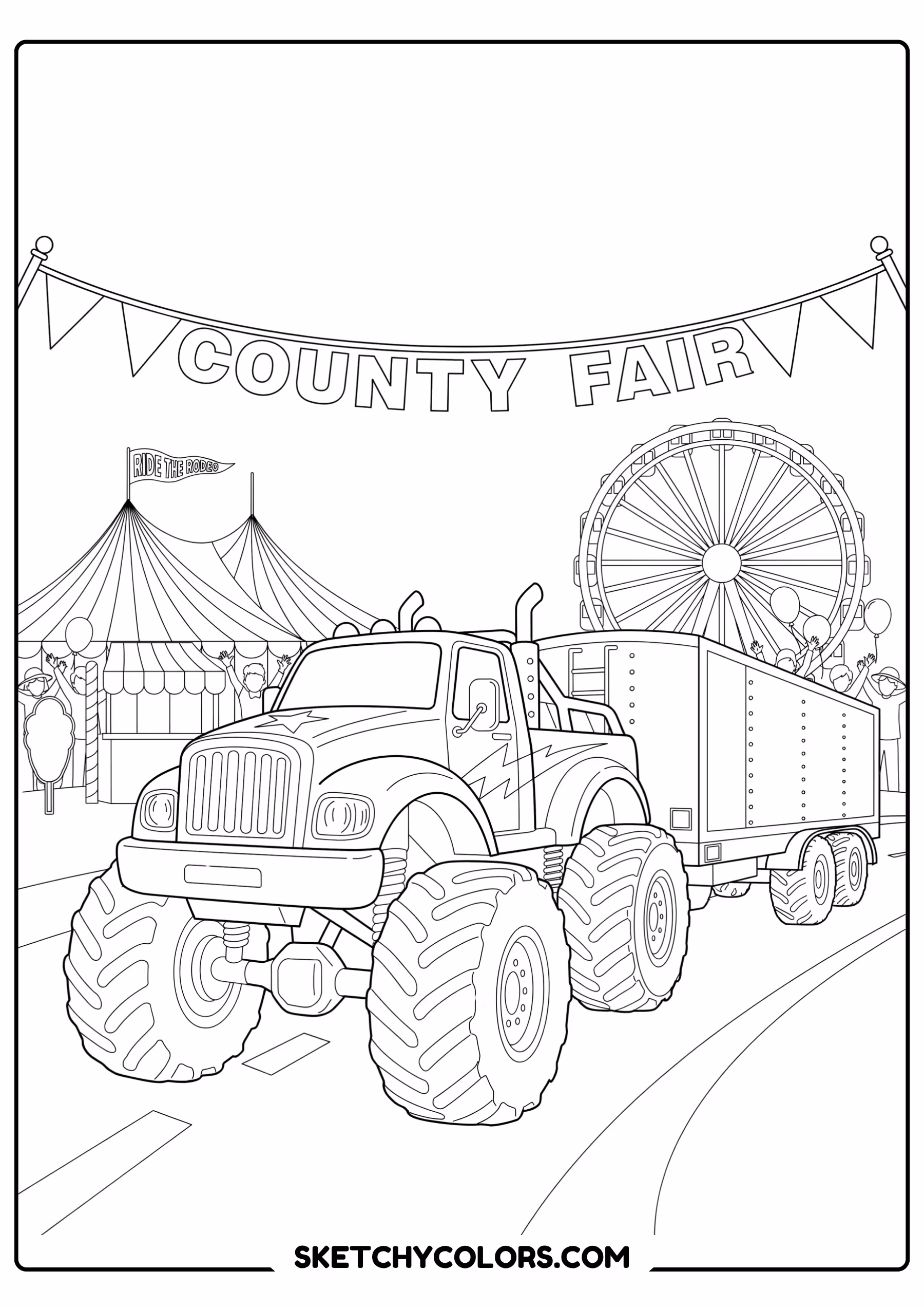 monster truck at the county fair printable coloring sheet