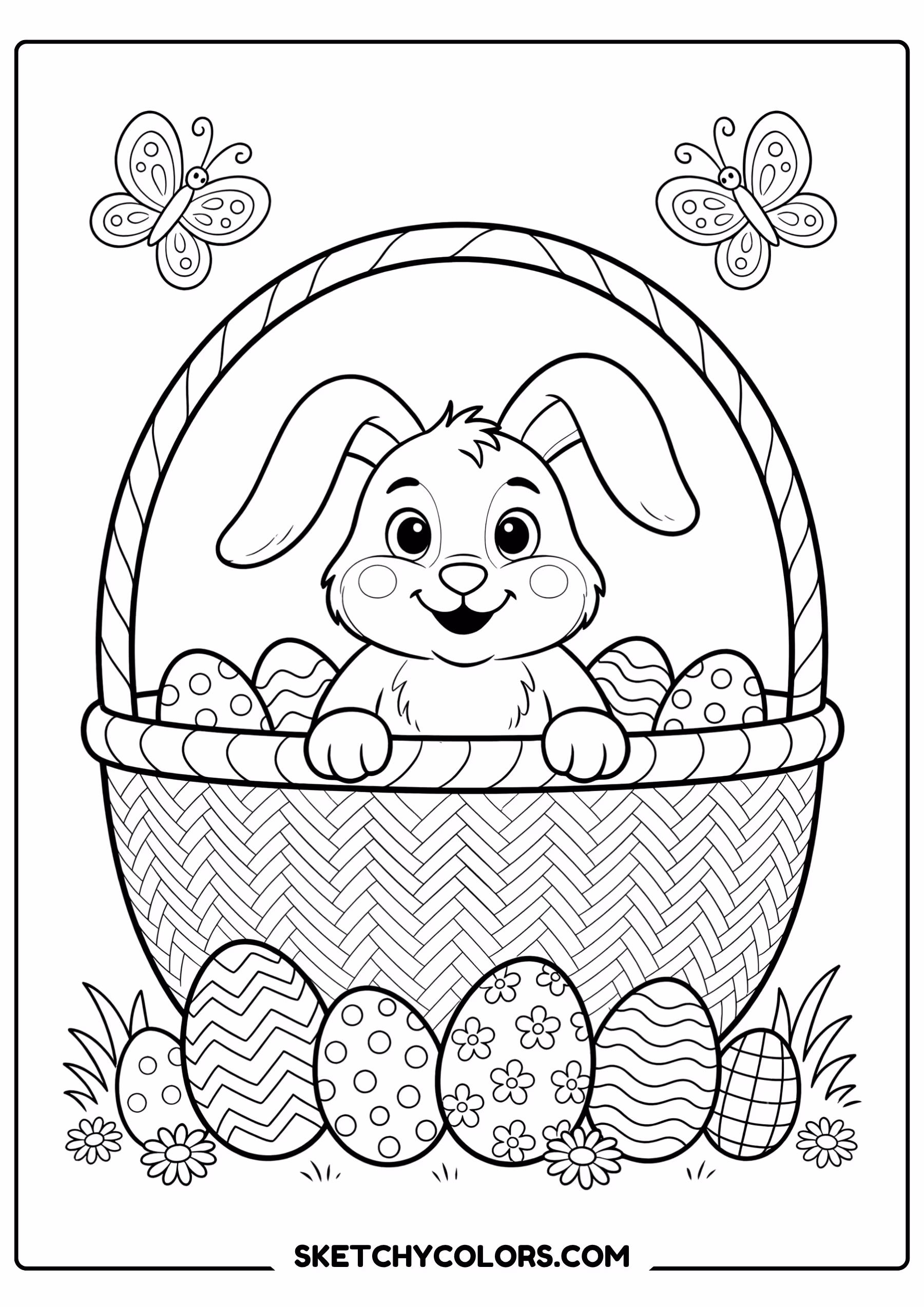 easter coloring page bunny inside basket free printable pdf