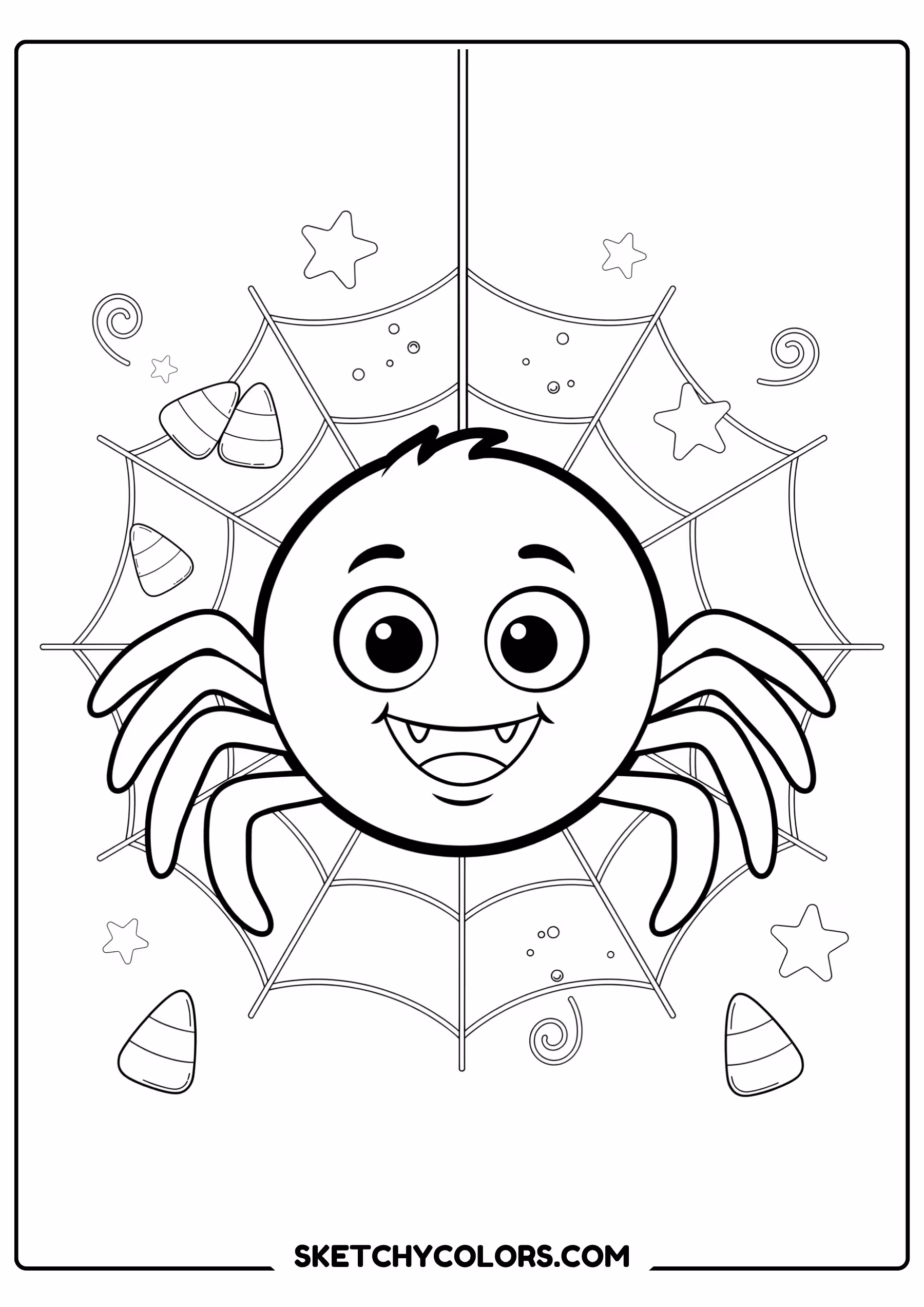 halloween coloring page spider web candy corn free printable pdf