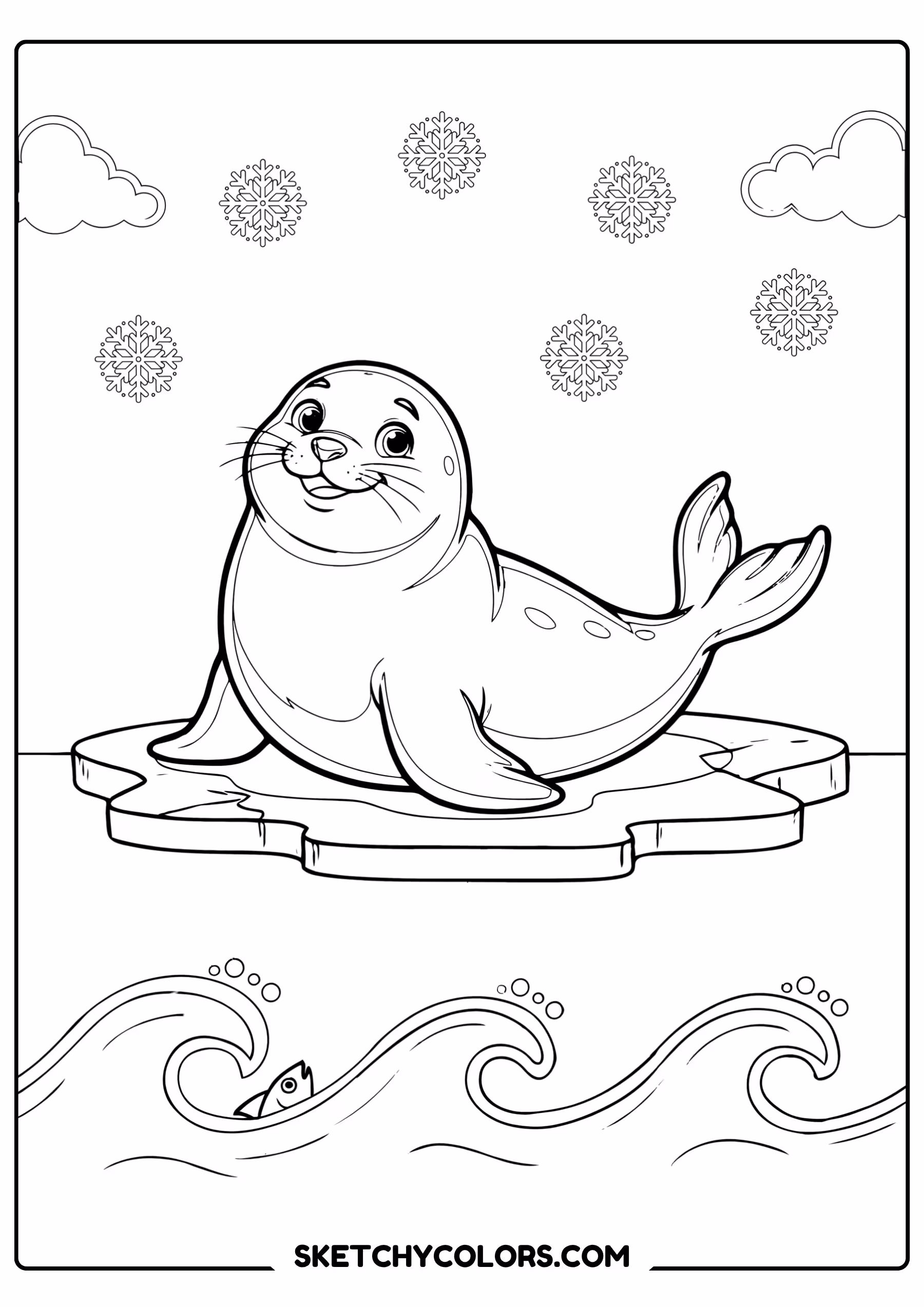 january coloring page seal ice floe free printable pdf