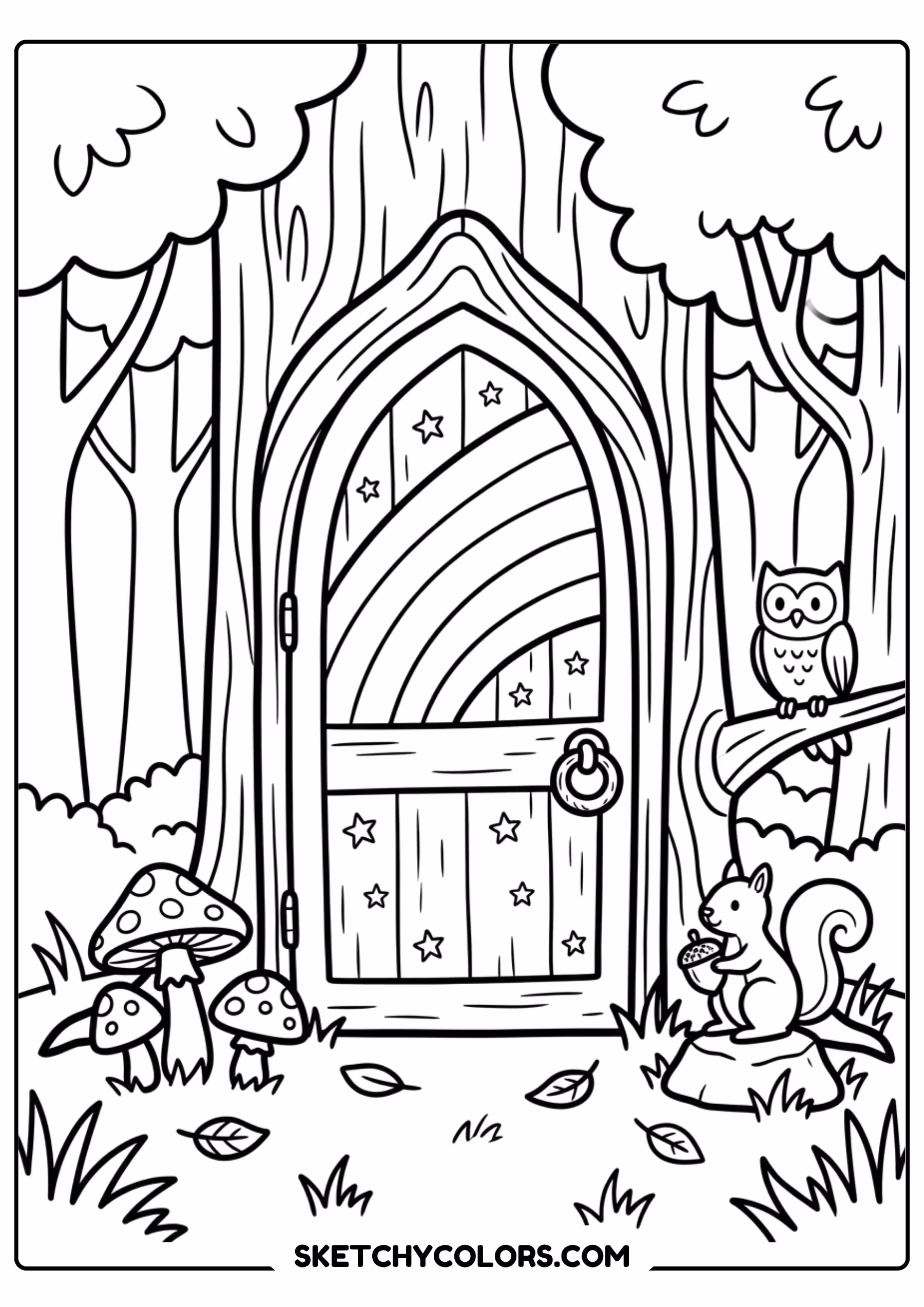 enchanted rainbow door coloring page printable