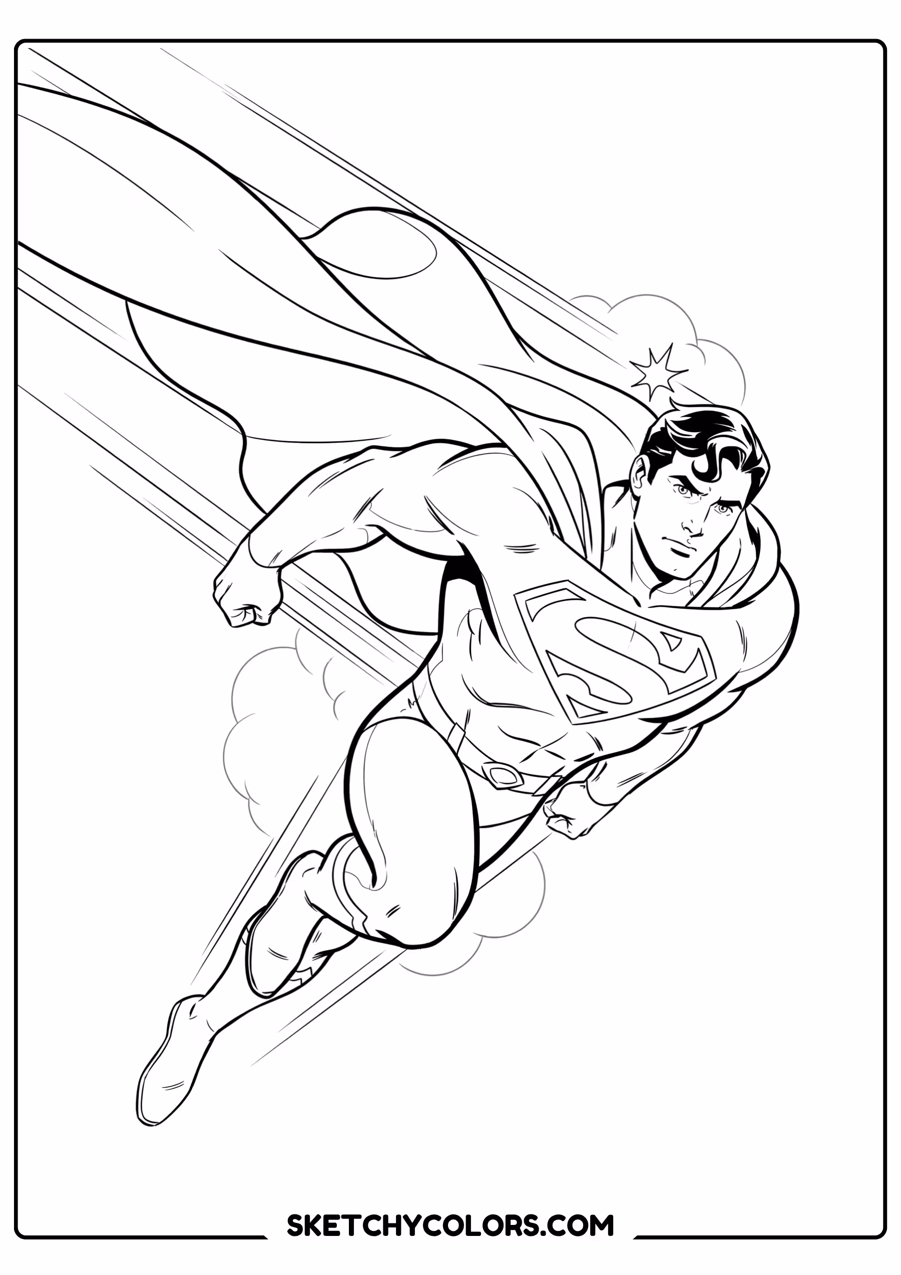 superman racing sky coloring page free printable pdf