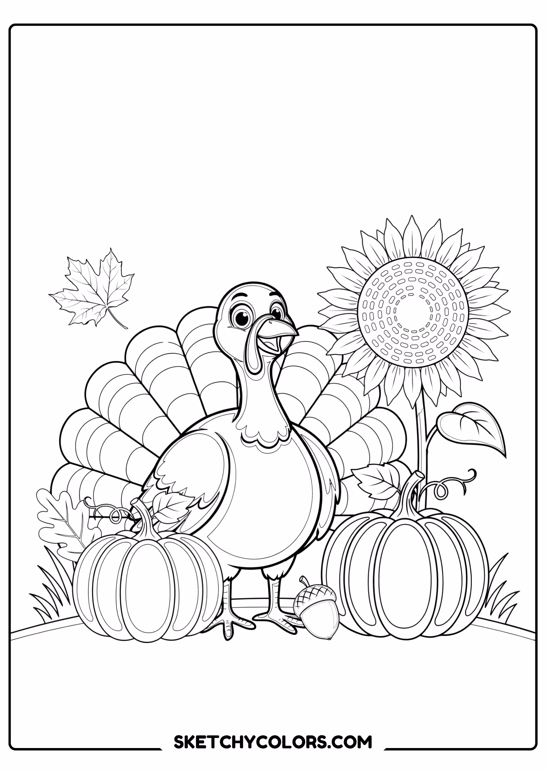 thanksgiving coloring page turkey sunflower pumpkins free printable pdf