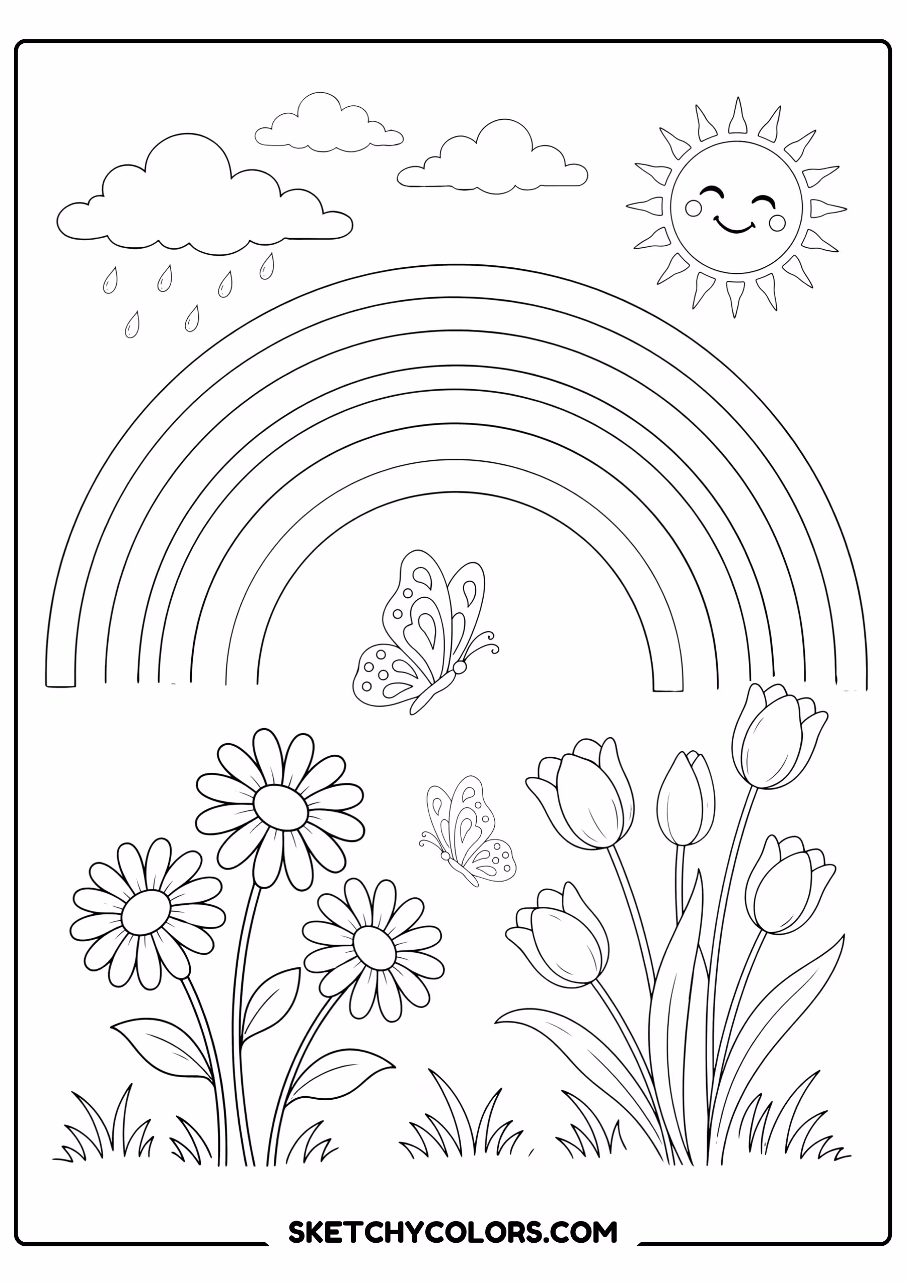 april rainbow free coloring sheet for kids