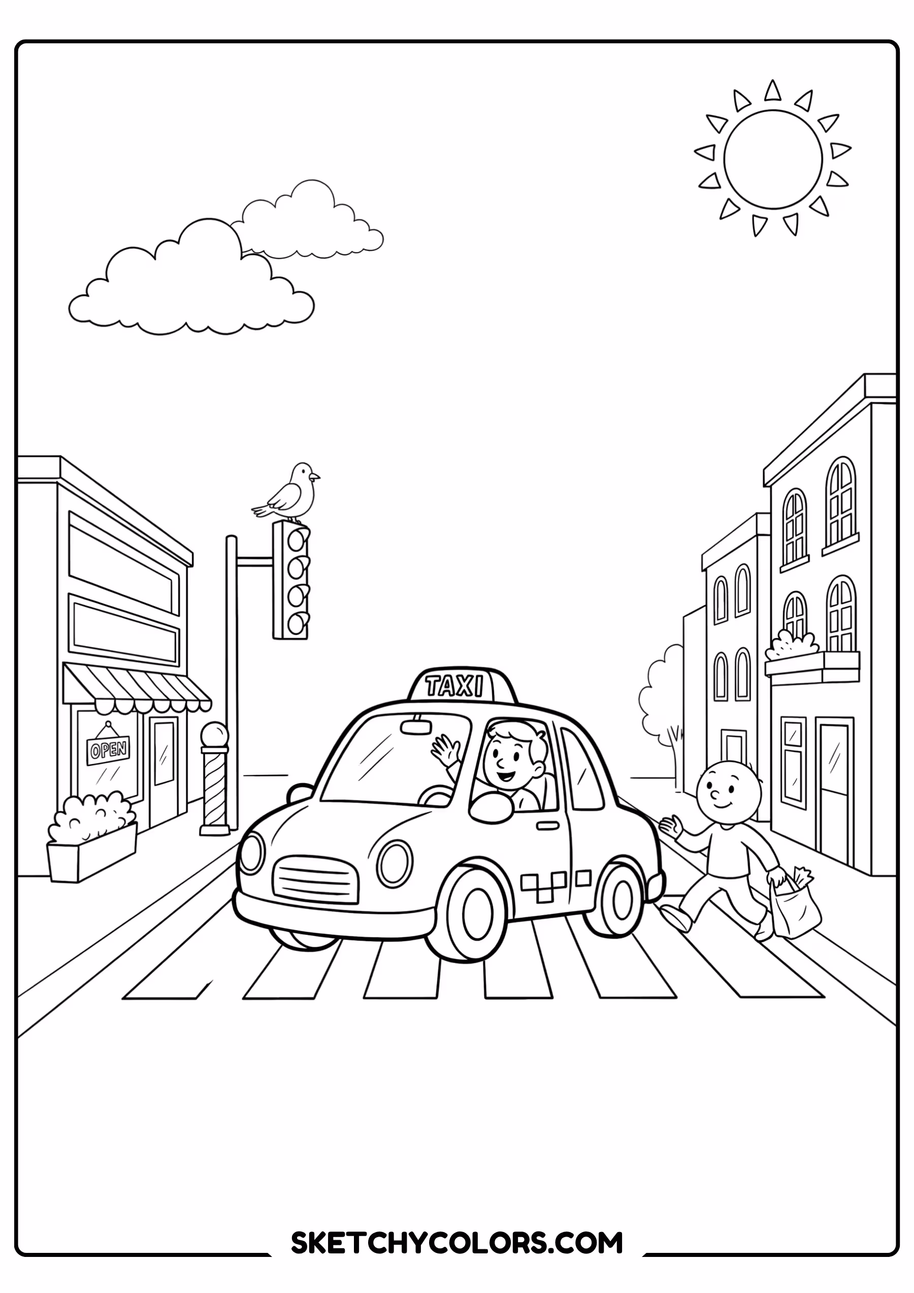 car taxi car city free coloring sheet for kids