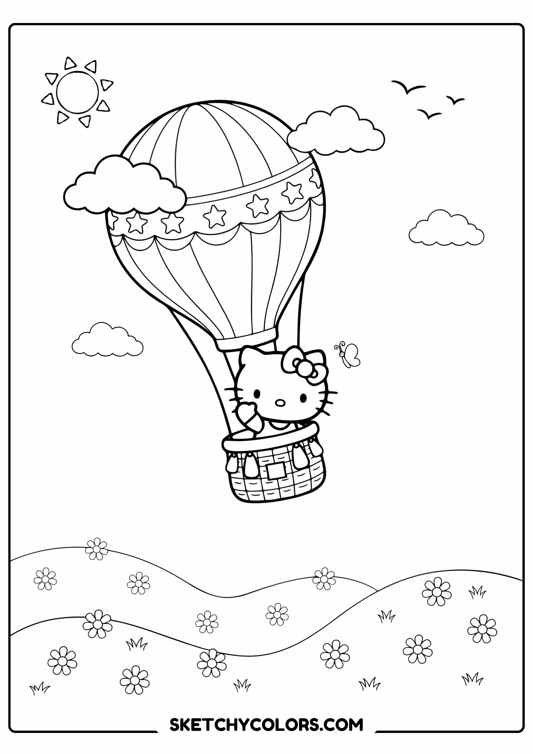 hello kitty hot air balloon free coloring sheet for kids