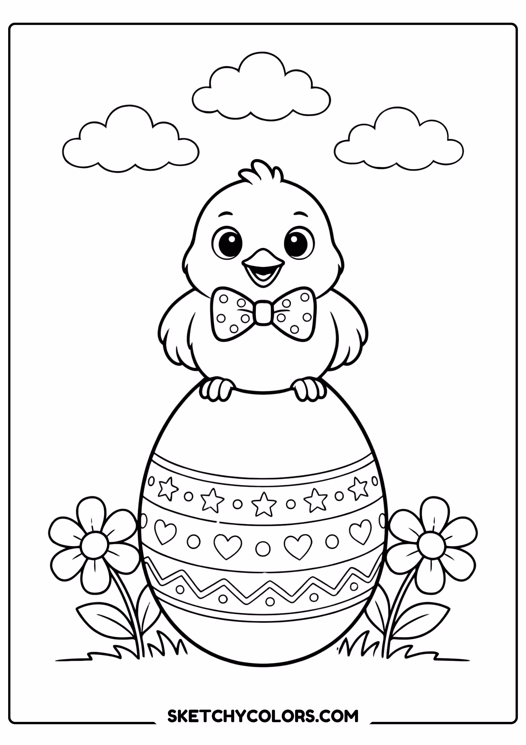 easter coloring page chick bow tie egg free printable for kids