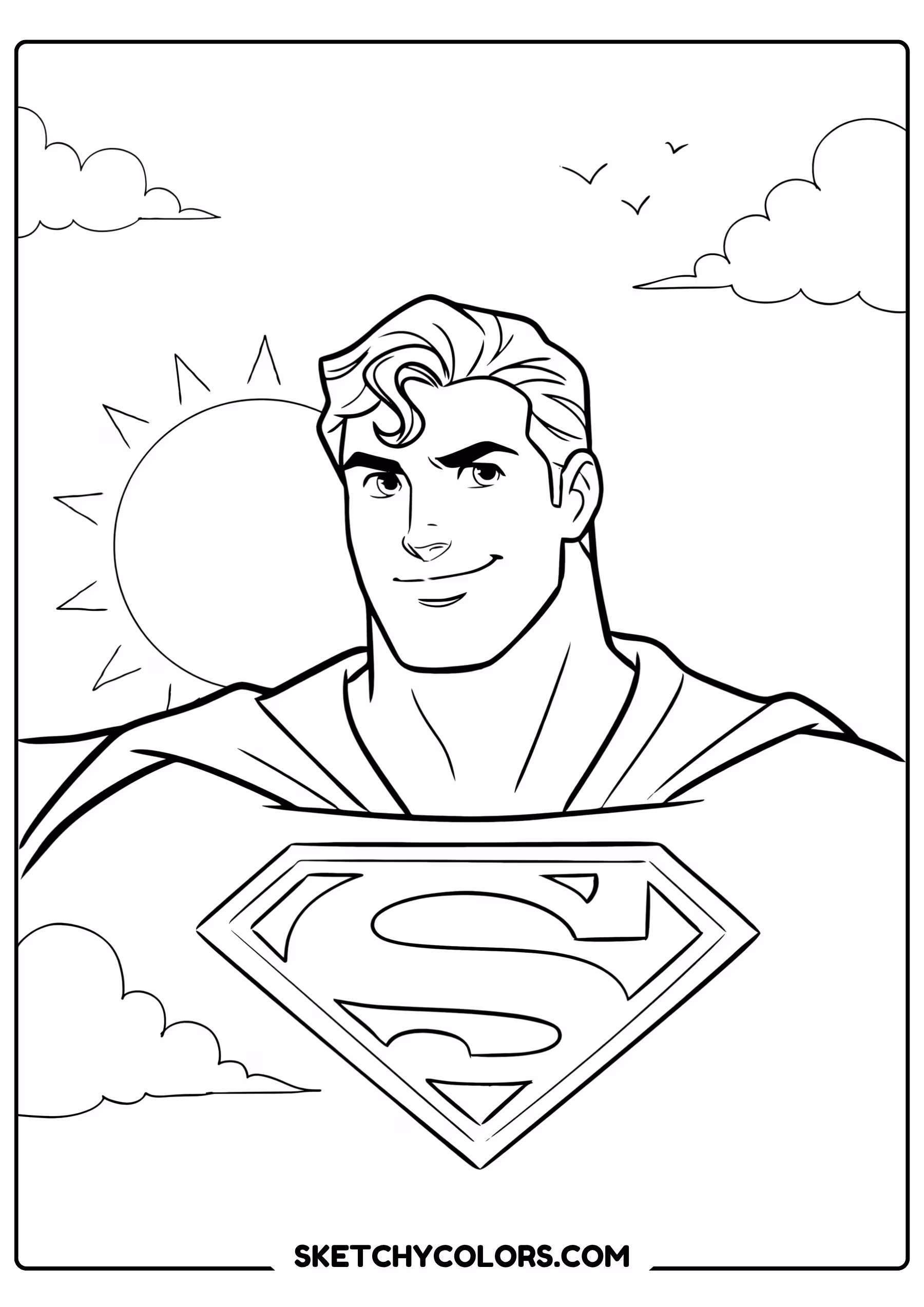 superman sun clouds coloring page free printable for kids