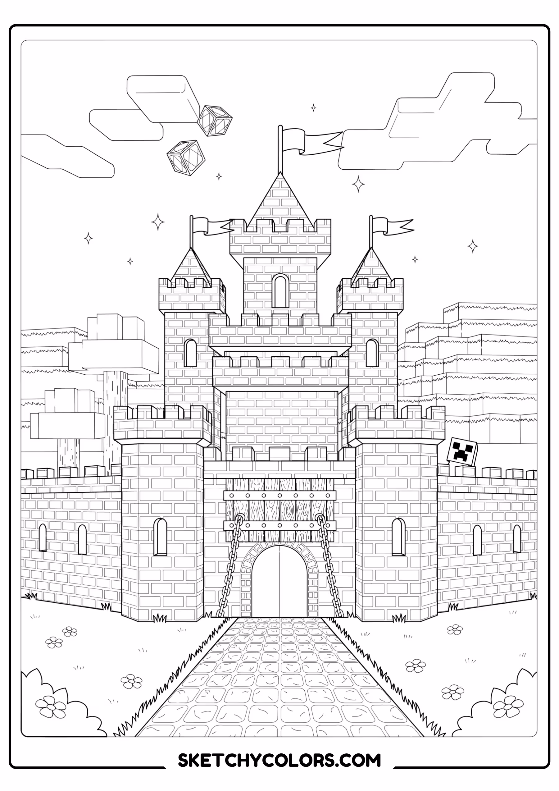 minecraft castle free printable coloring sheet