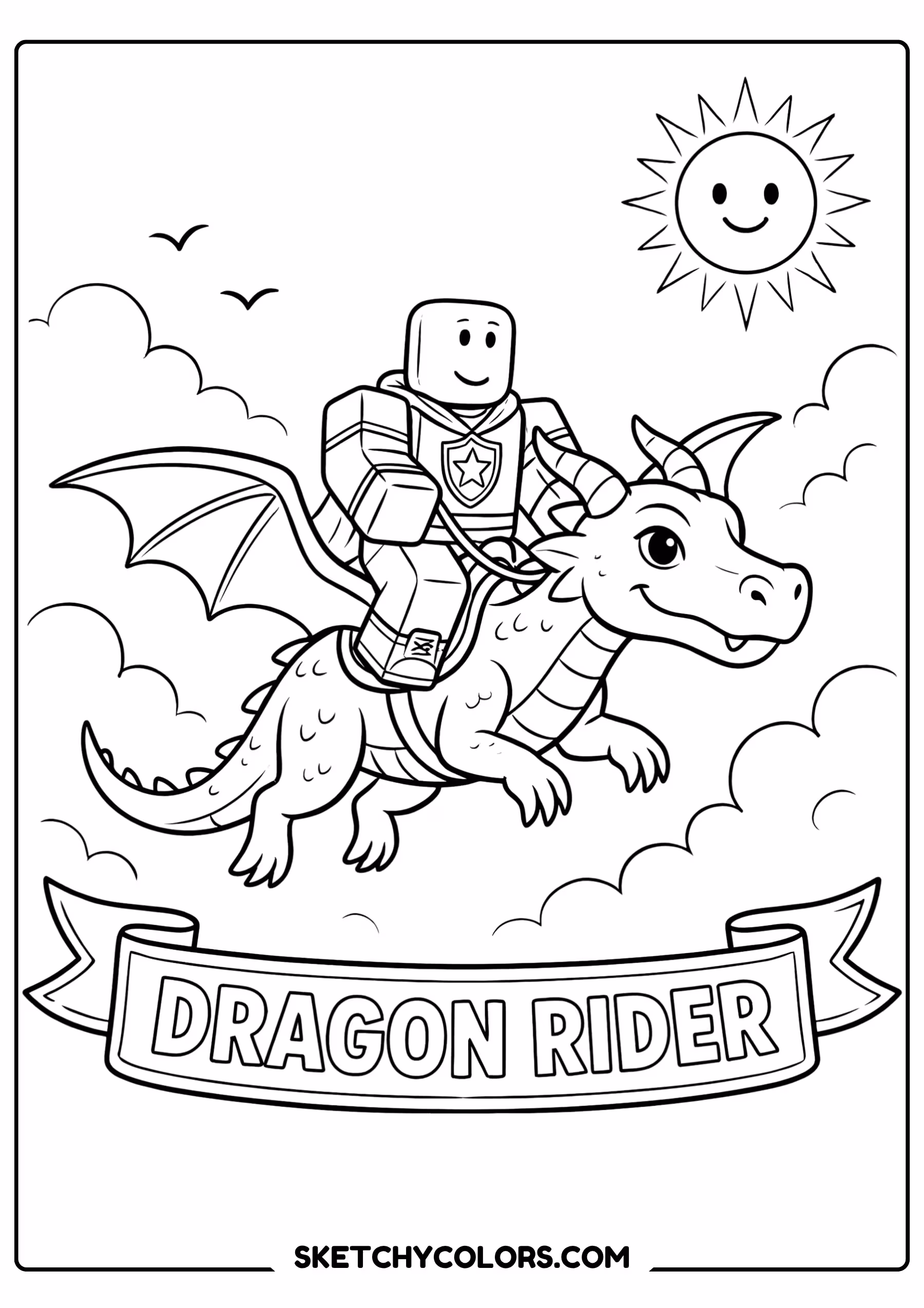 roblox dragon rider free printable coloring sheet