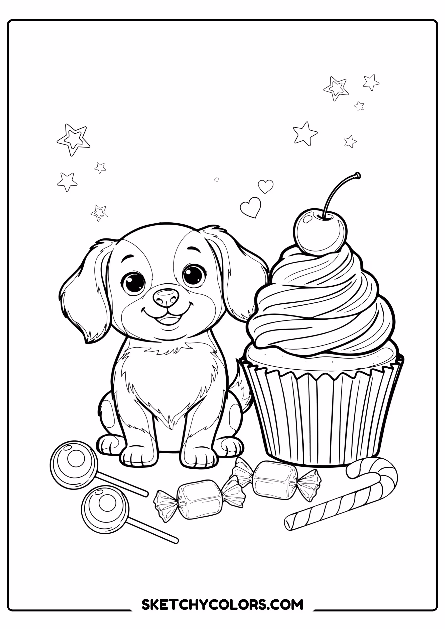 puppy and cupcake free printable coloring sheet