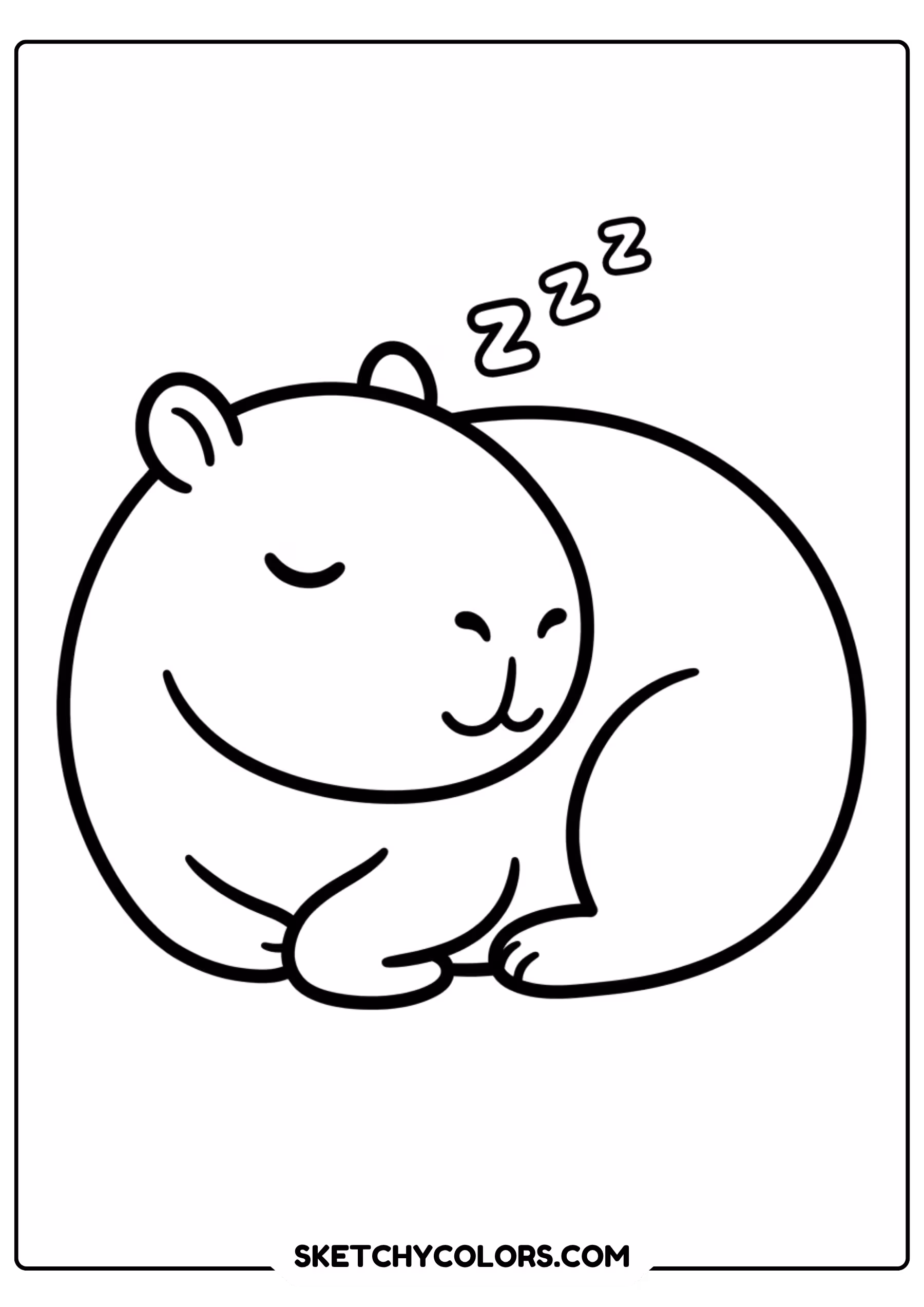 sleeping chibi capybara free printable coloring page for kids