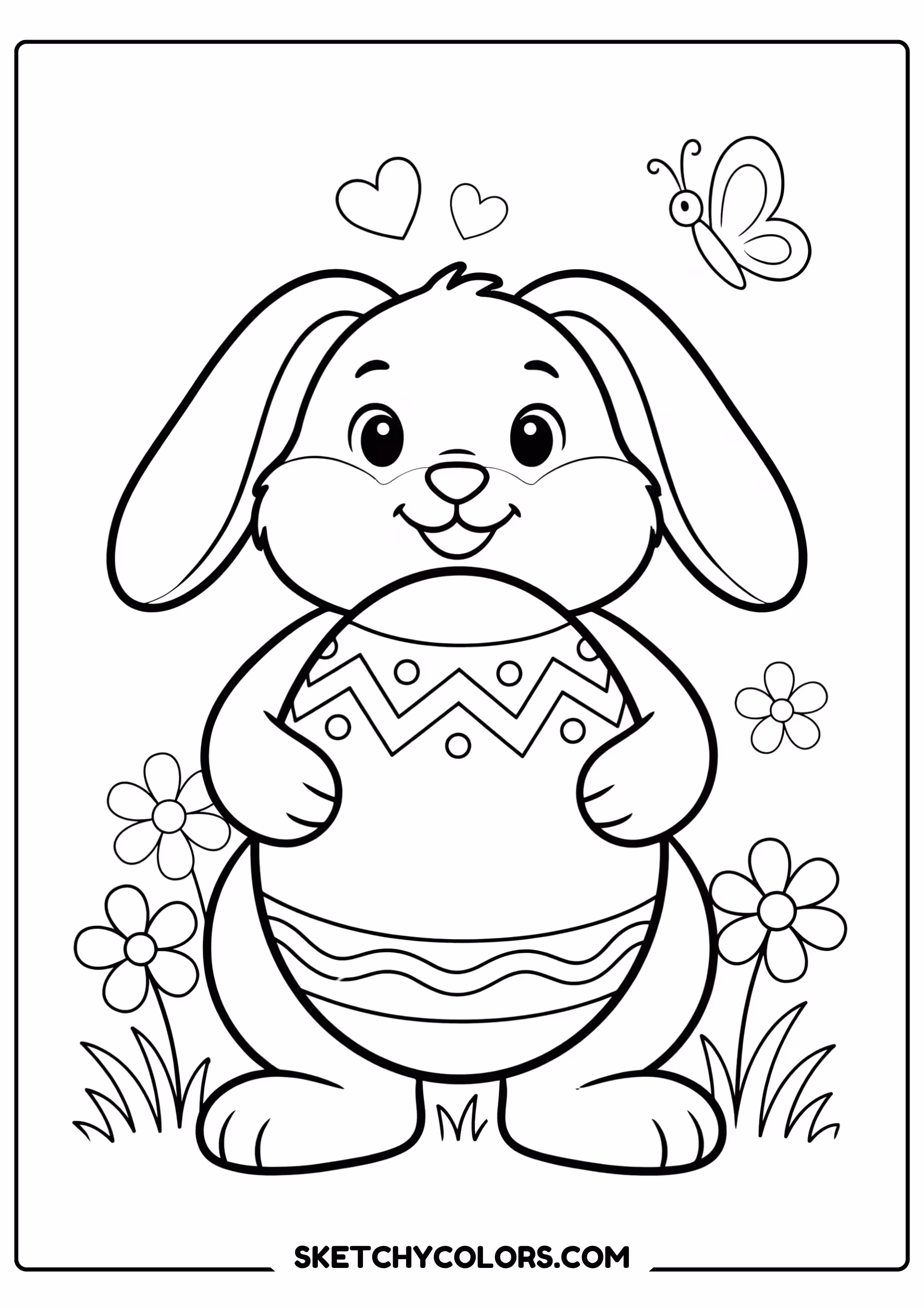 easter coloring page bunny hugging egg hearts free printable pdf