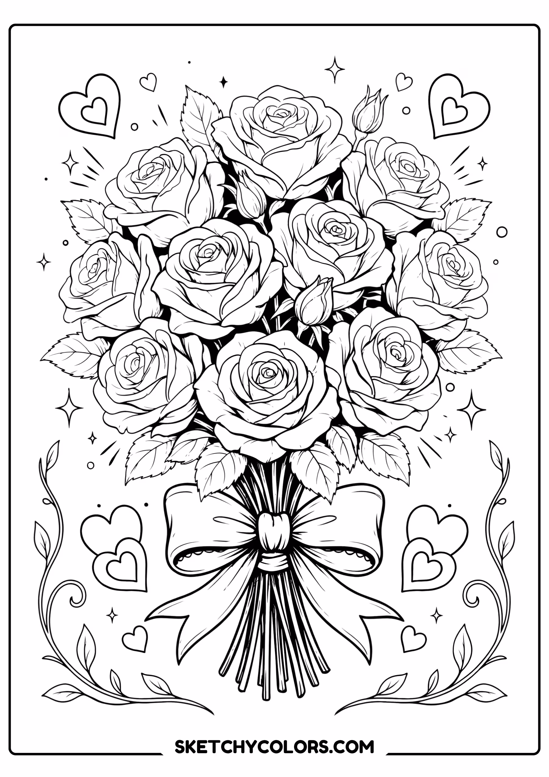 february coloring page valentine rose bouquet free printable pdf