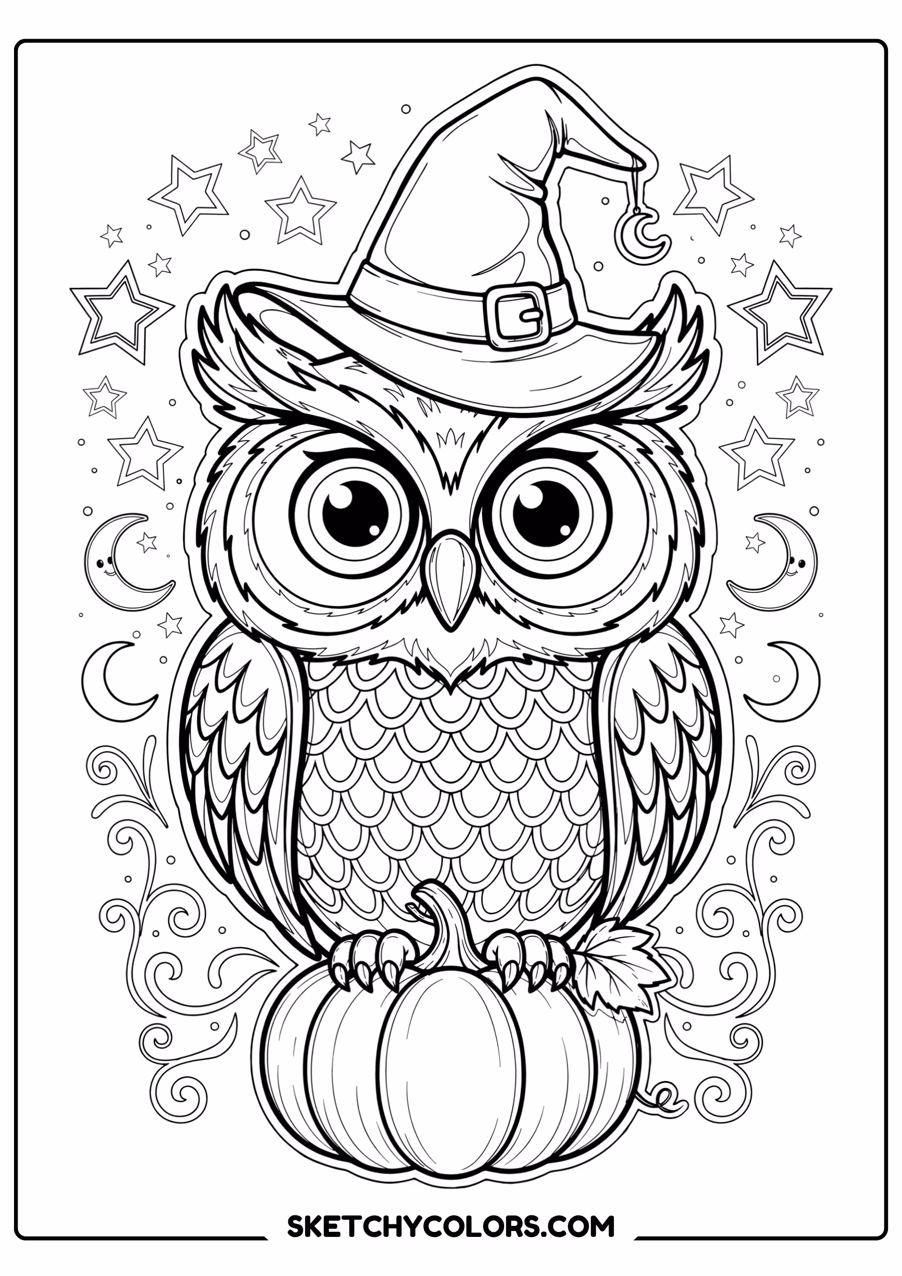 halloween coloring page owl witch hat pumpkin free printable pdf