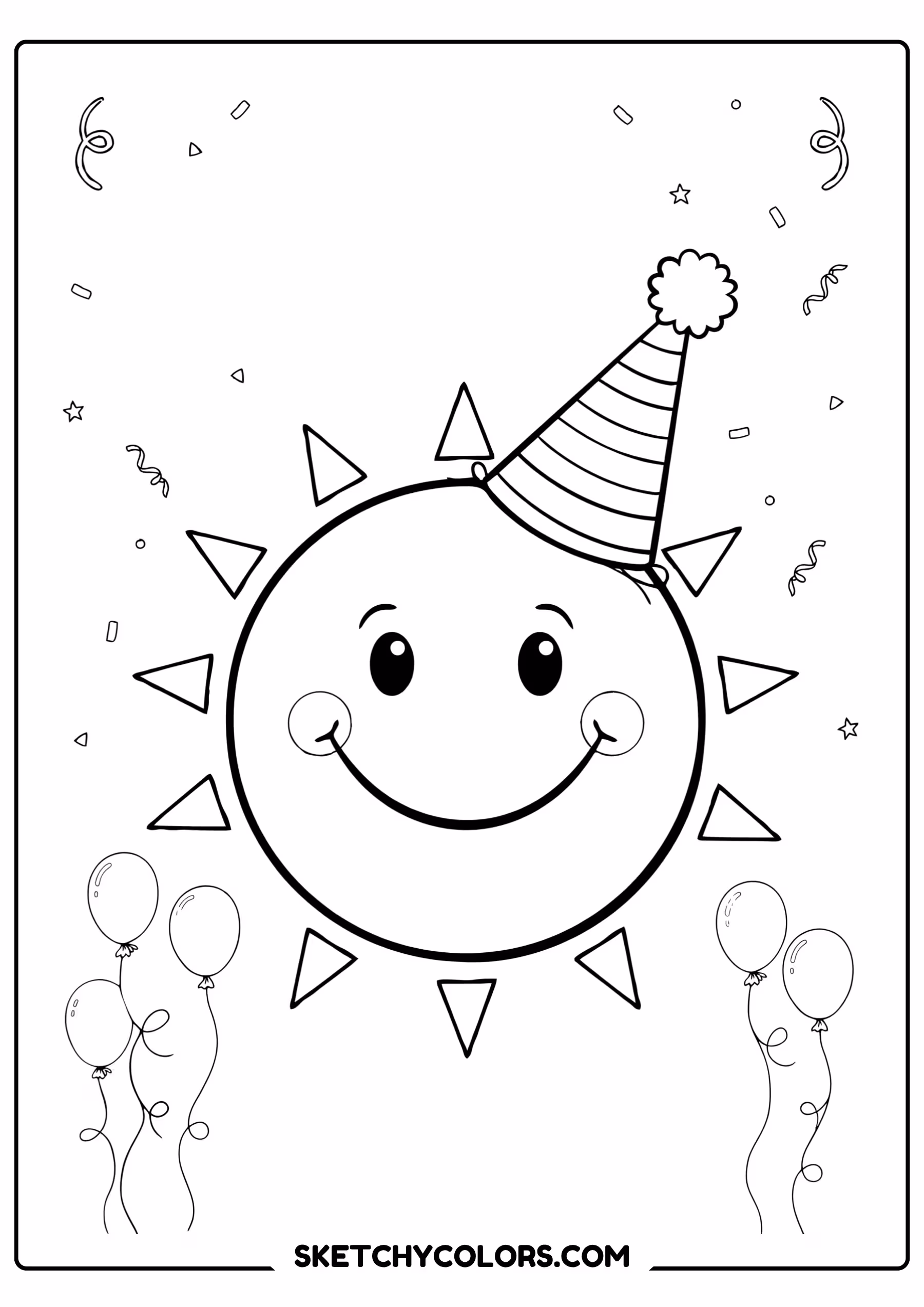 happy birthday coloring page birthday sun party hat balloons free printable pdf