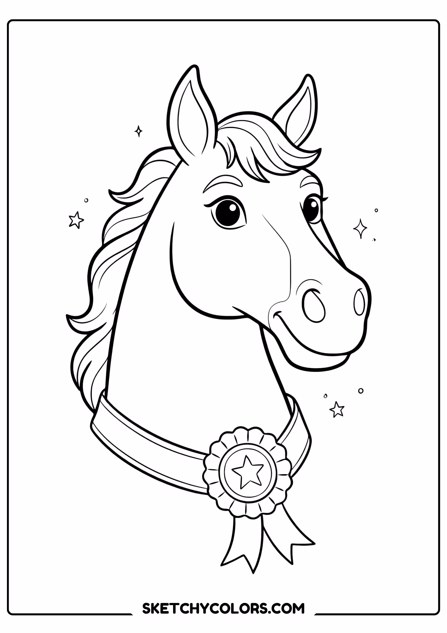 horse coloring page winner ribbon champion free printable pdf