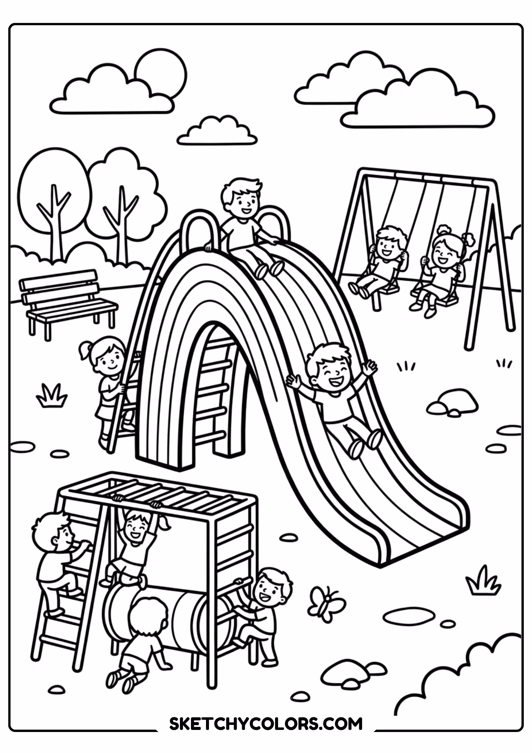 playground rainbow slide coloring page printable
