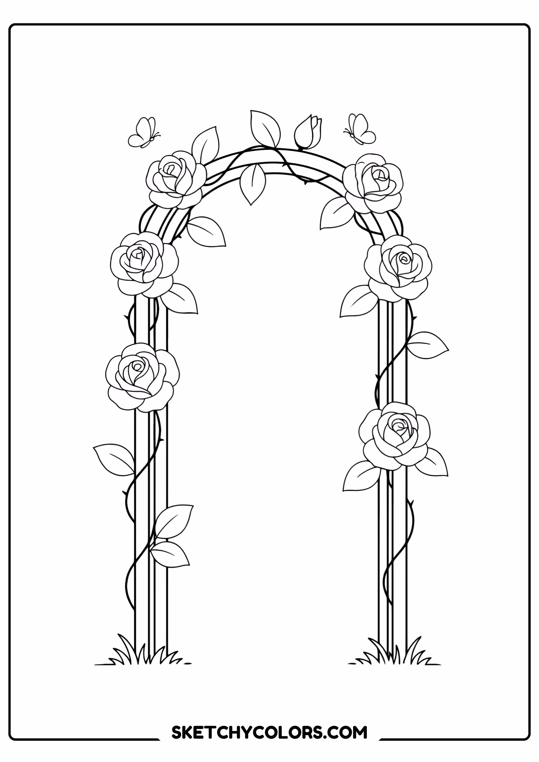 rose coloring page vine climbing arch spaced roses free printable pdf