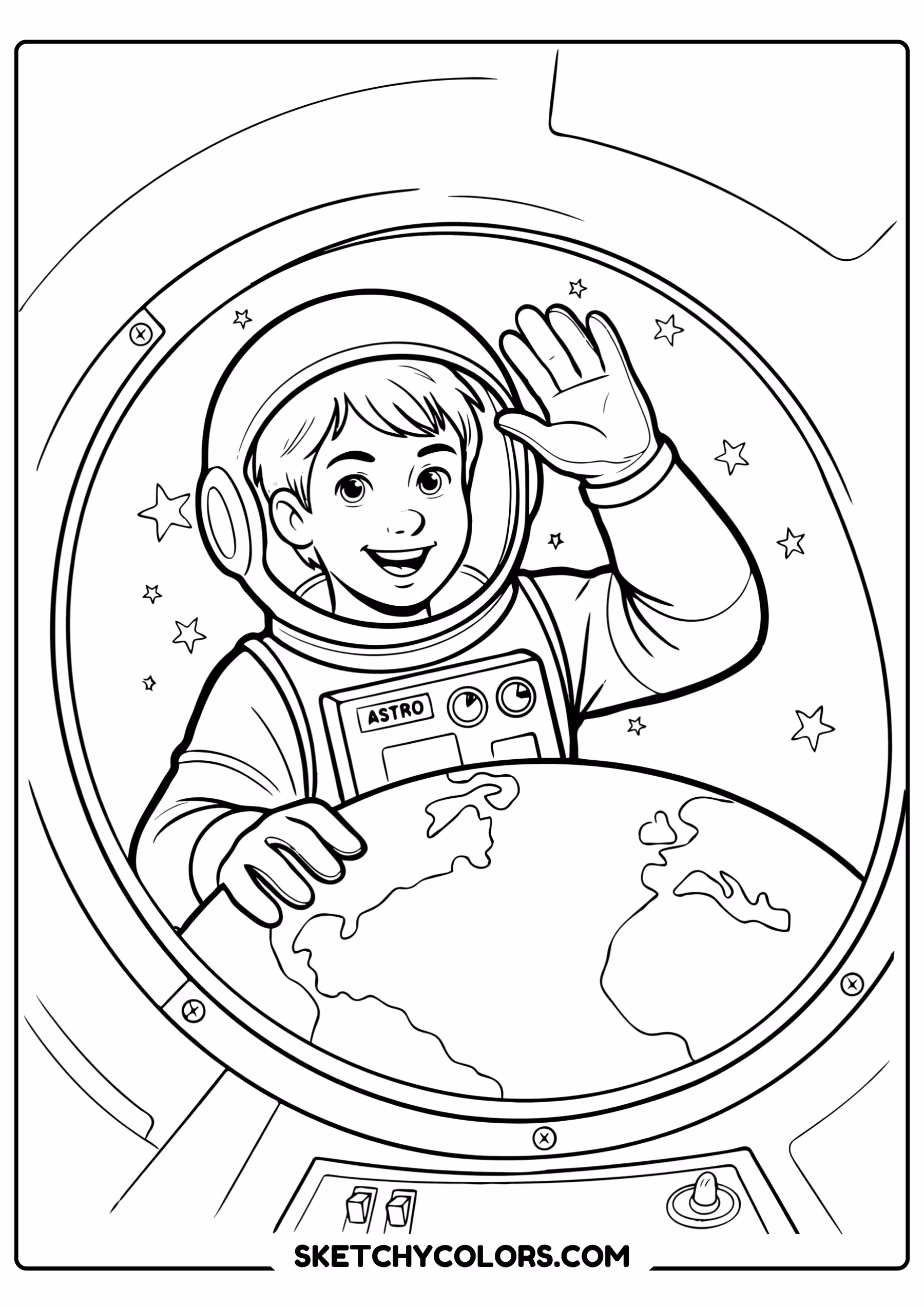 space coloring page astronaut space station window earth free printable pdf