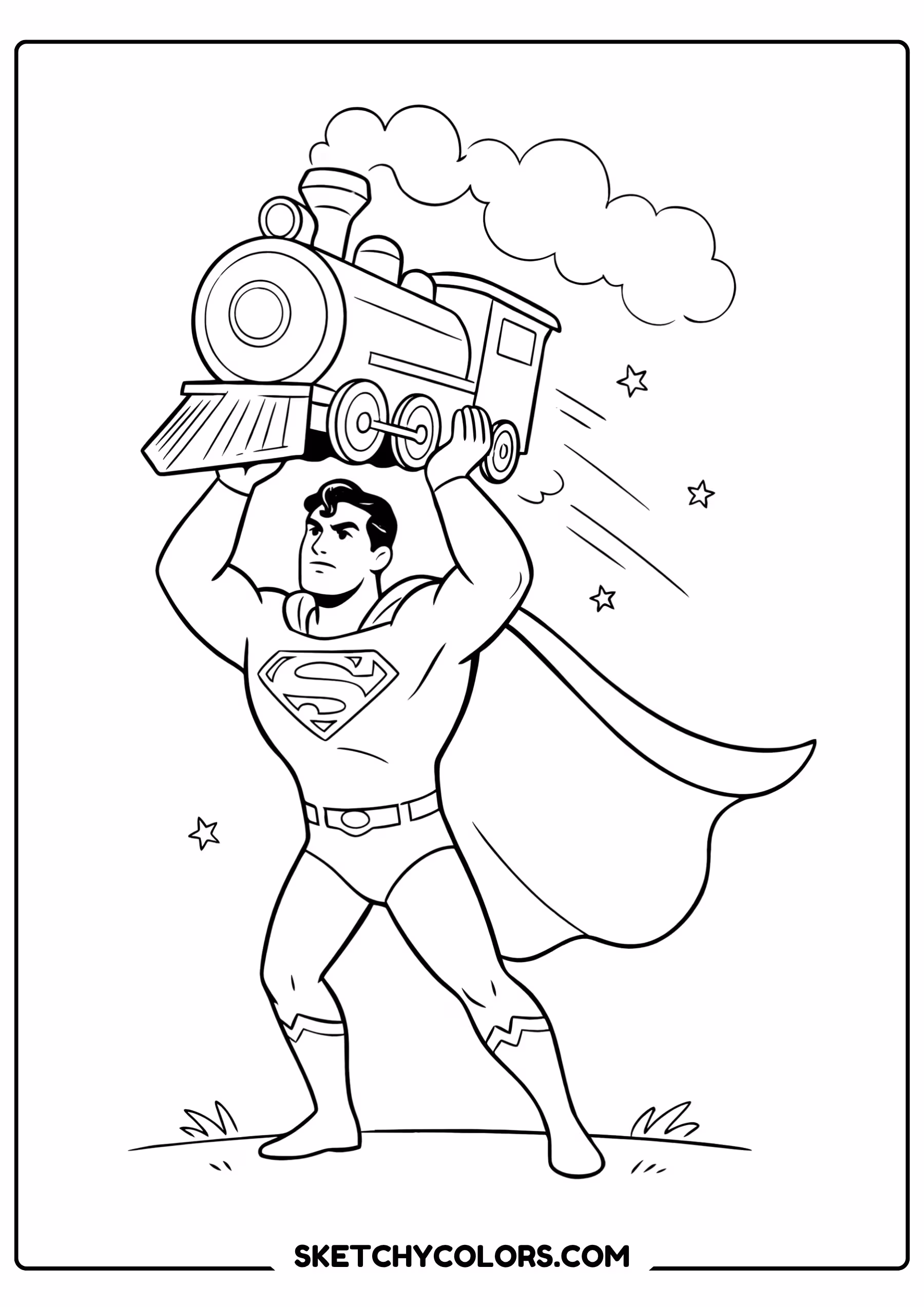 superman carrying train coloring page free printable coloring sheet