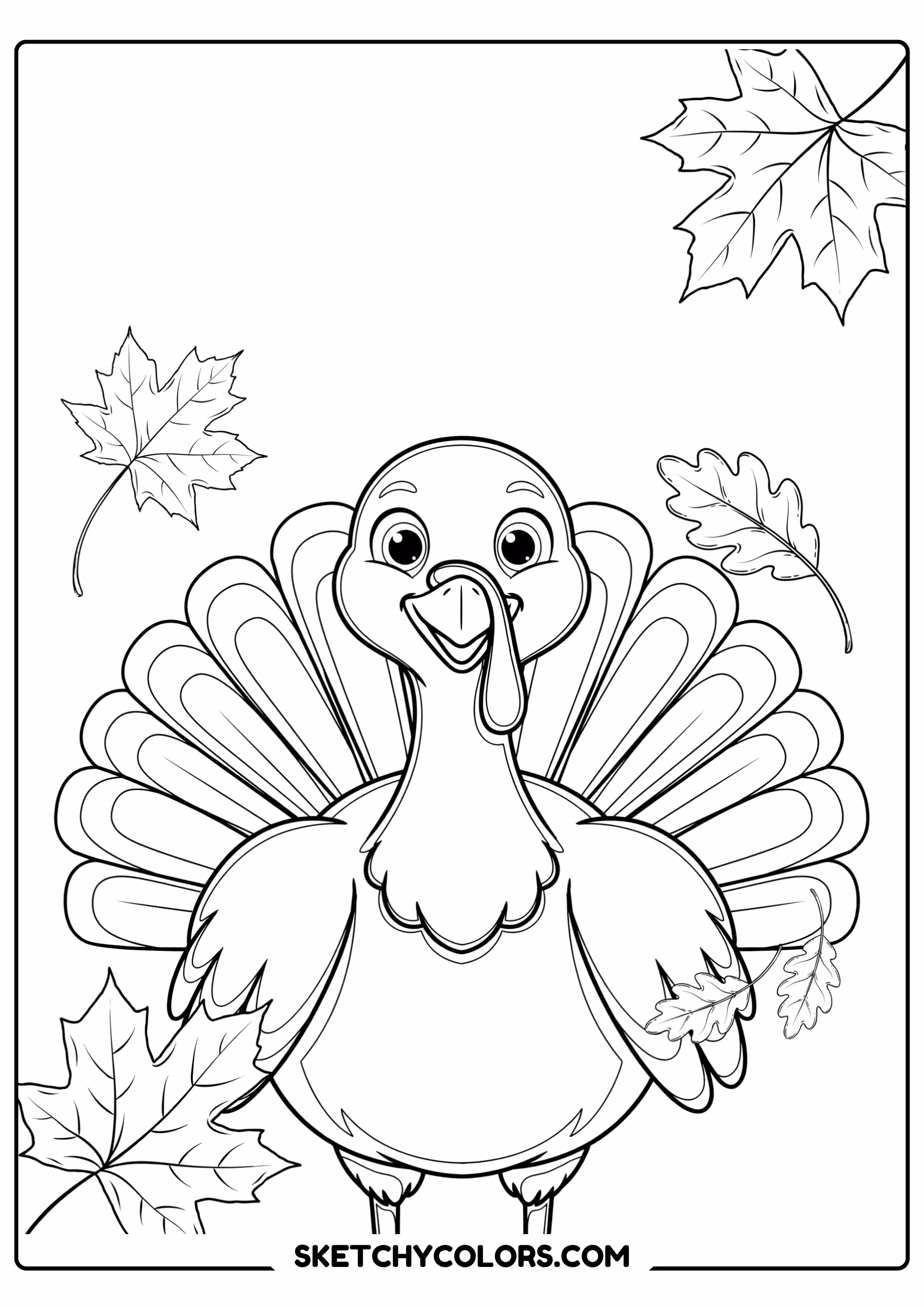 thanksgiving coloring page turkey autumn leaves feathers free printable pdf