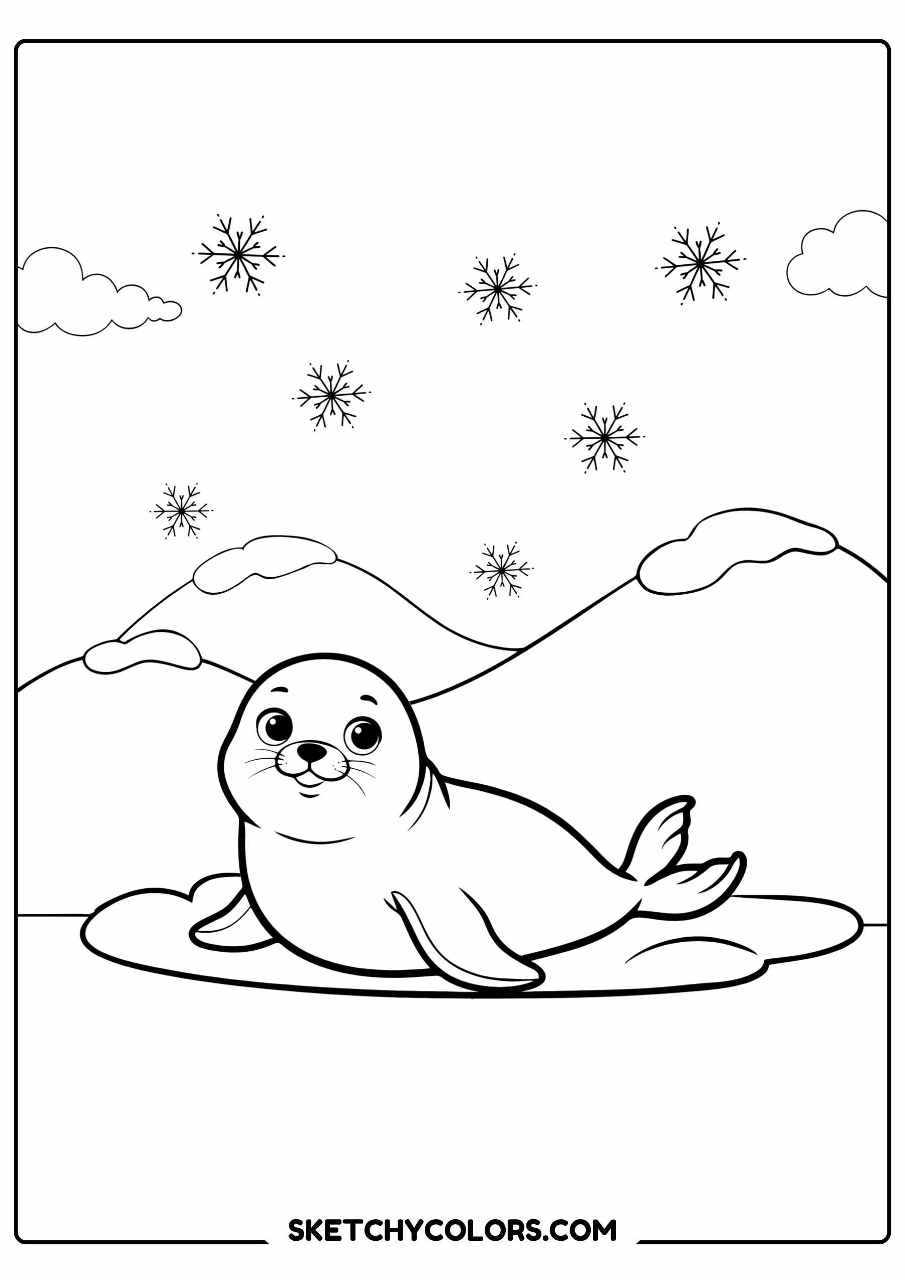 winter seal ice coloring page free printable for kids