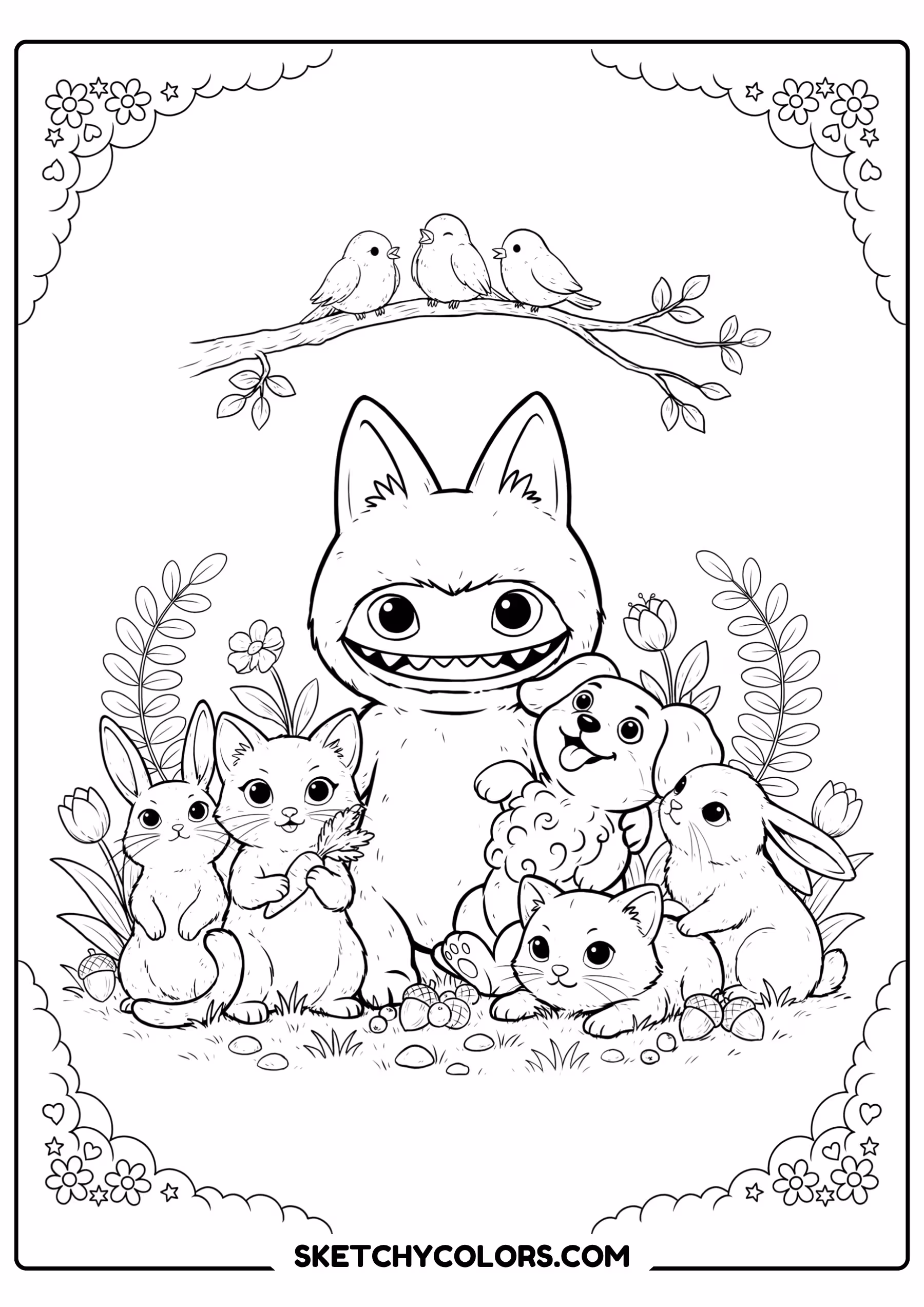 labubu with baby animals printable for kids pdf