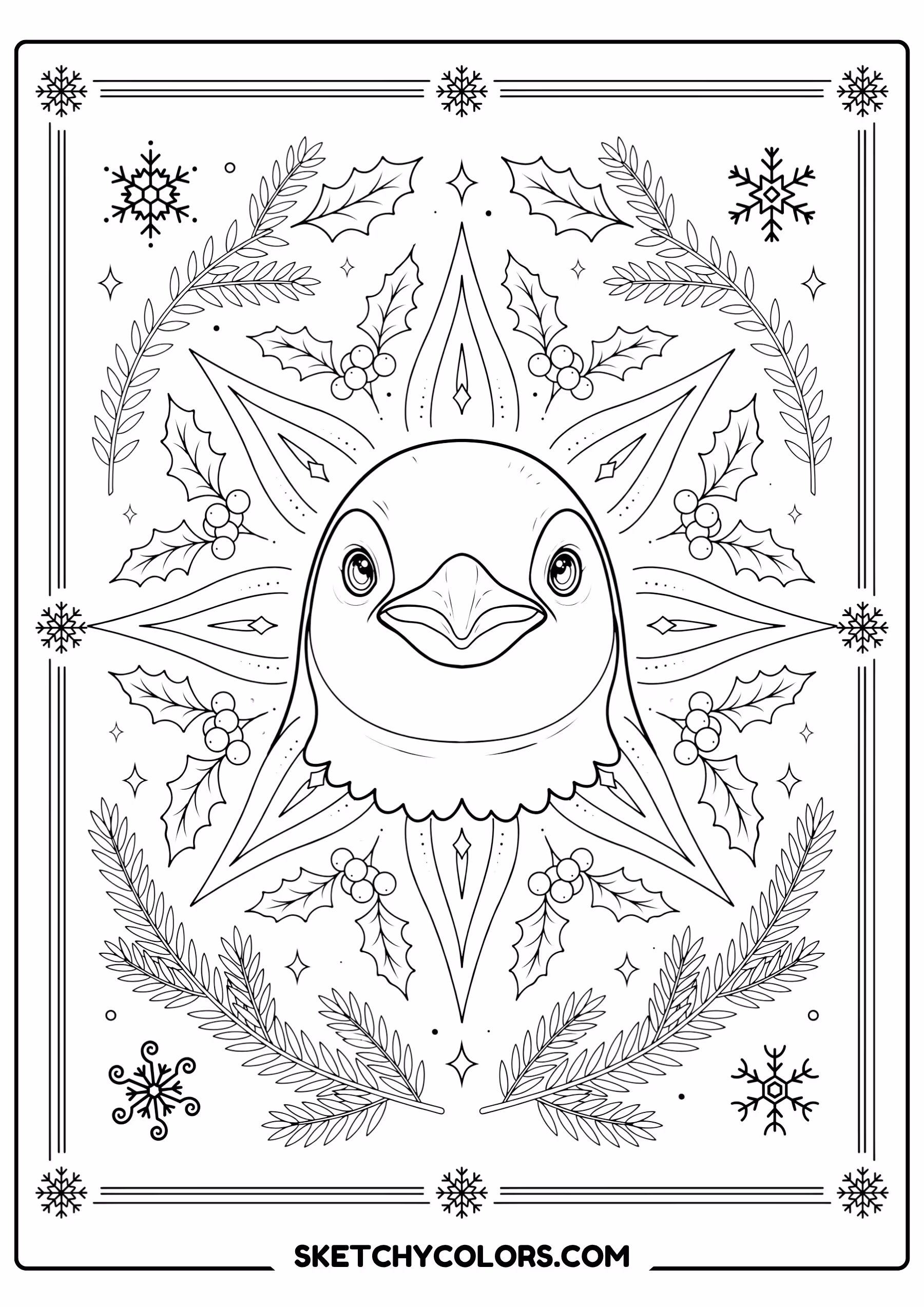 penguin snowflake mandala printable for kids pdf