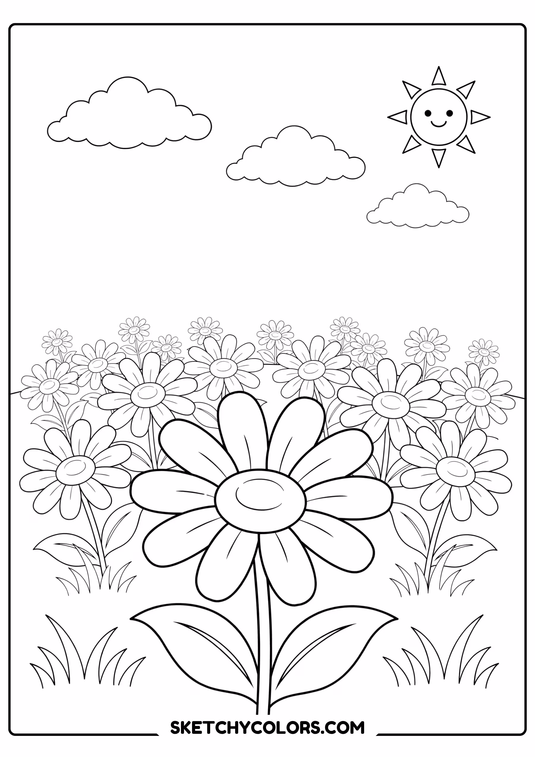 daisy coloring page field daisies foreground sun free printable for kids