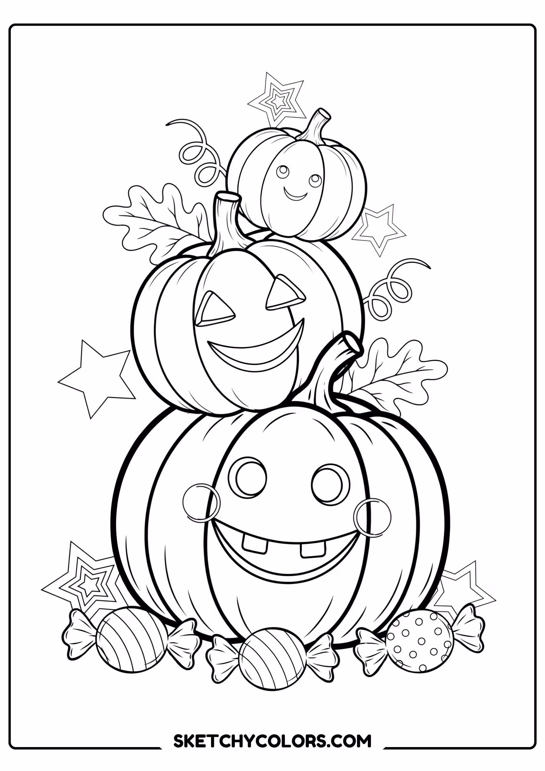 halloween coloring page three stacked pumpkins free printable for kids