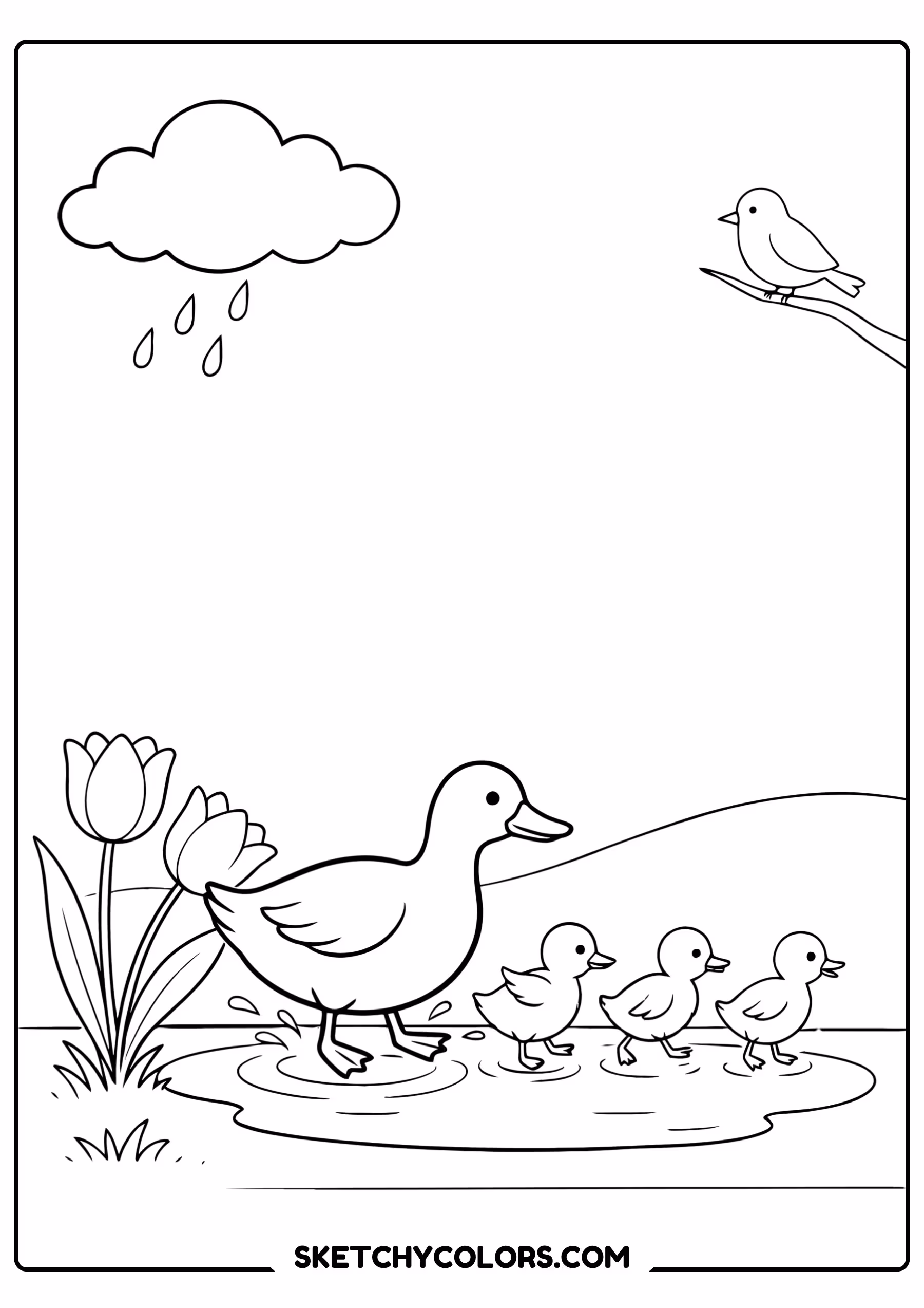 march coloring page duck family puddle rainstorm free printable for kids