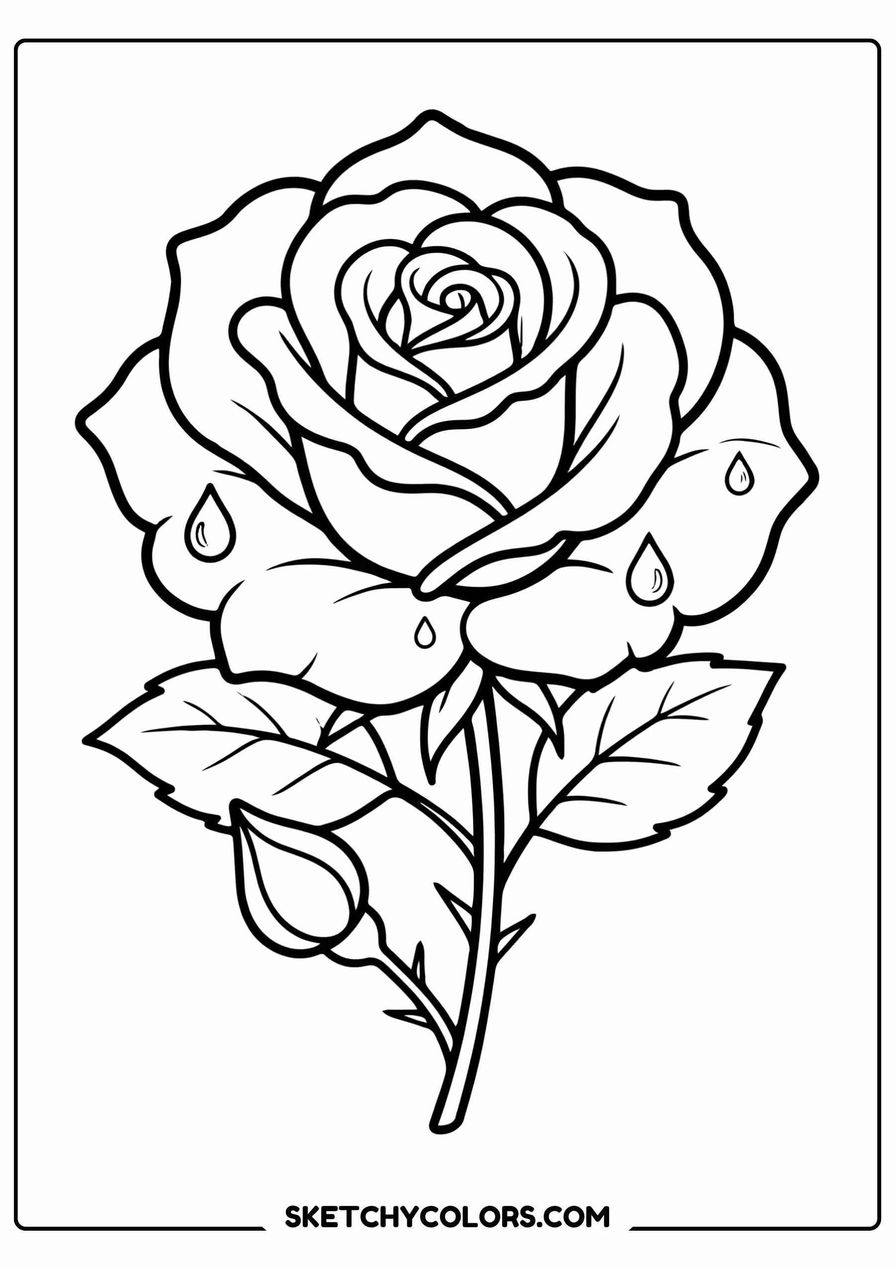 rose coloring page dew drops petals oversized bloom free printable for kids