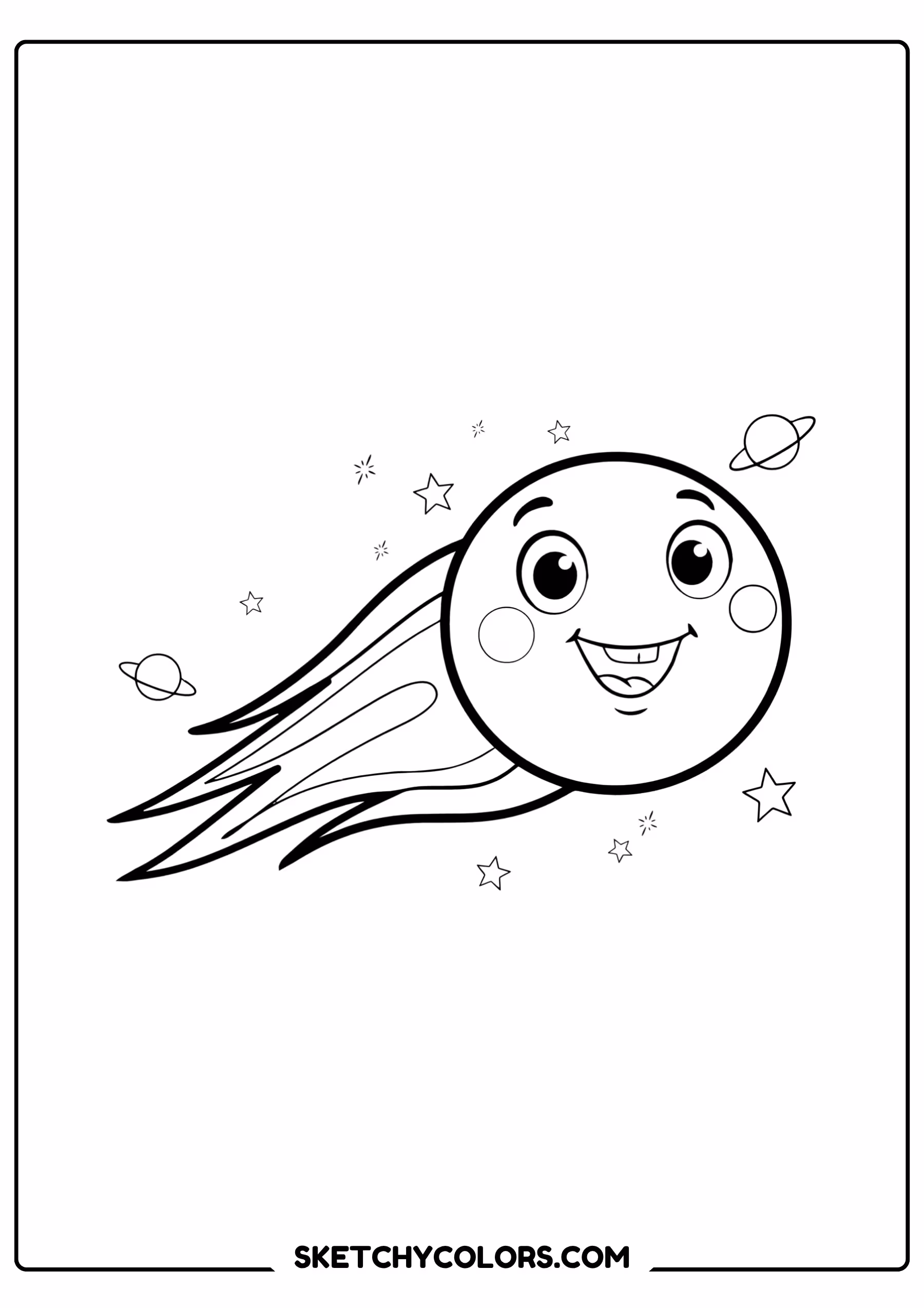 space coloring page happy comet smiling tail stars free printable for kids