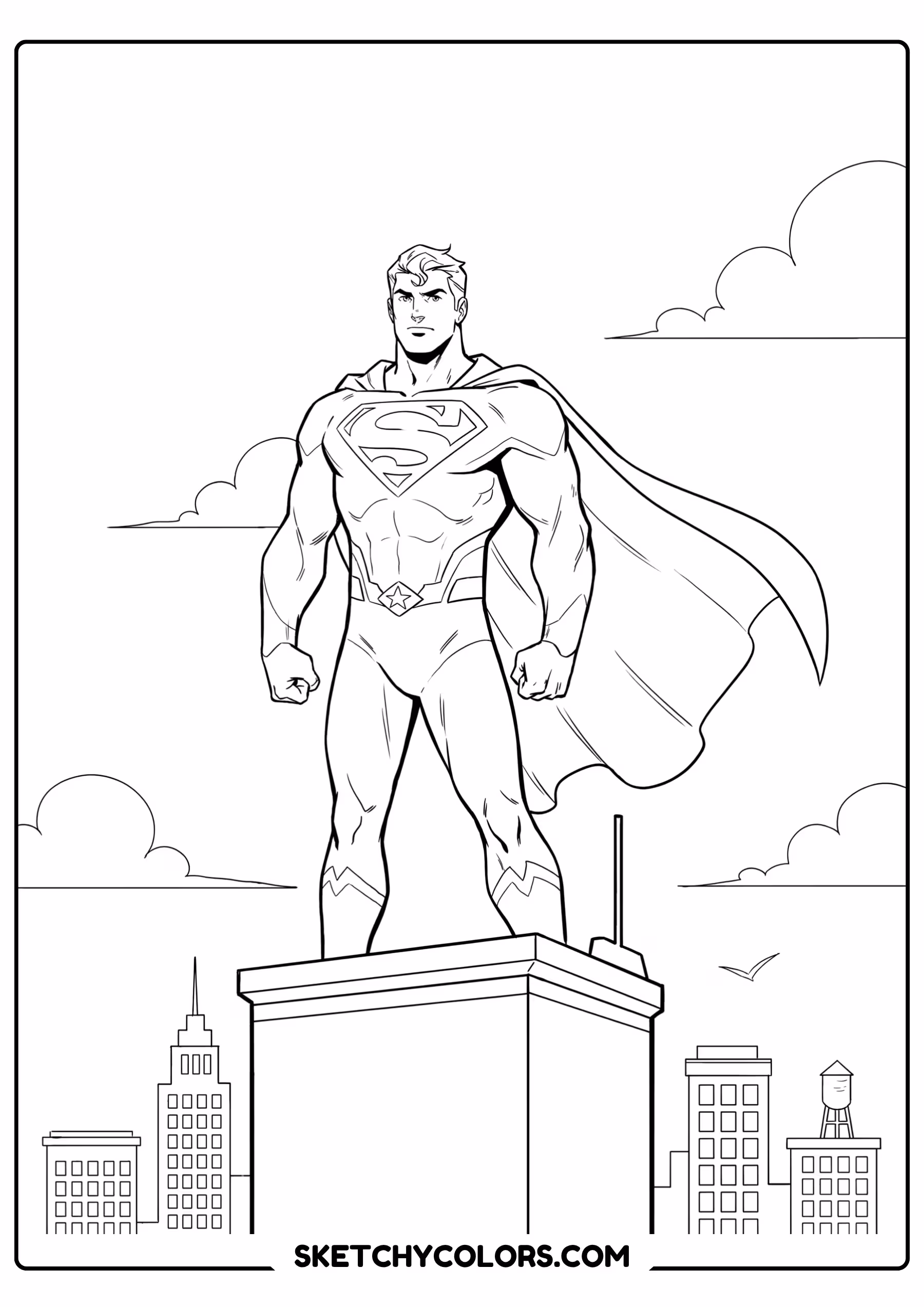 superman building top coloring page free printable pdf