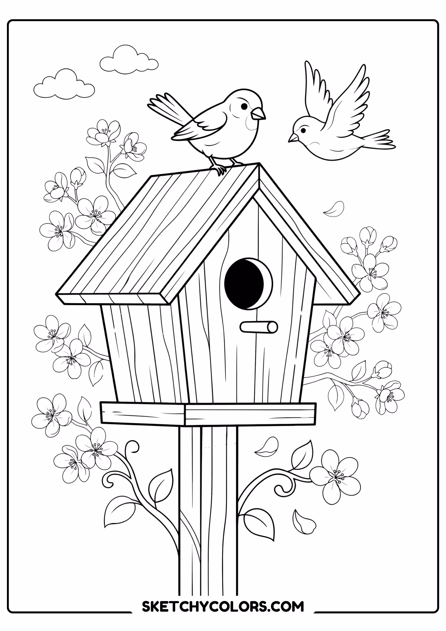 april birdhouse free pdf coloring page