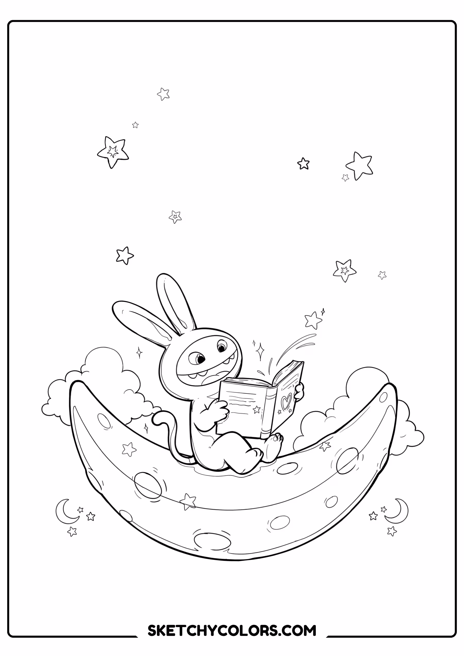 labubu on the moon free pdf coloring page