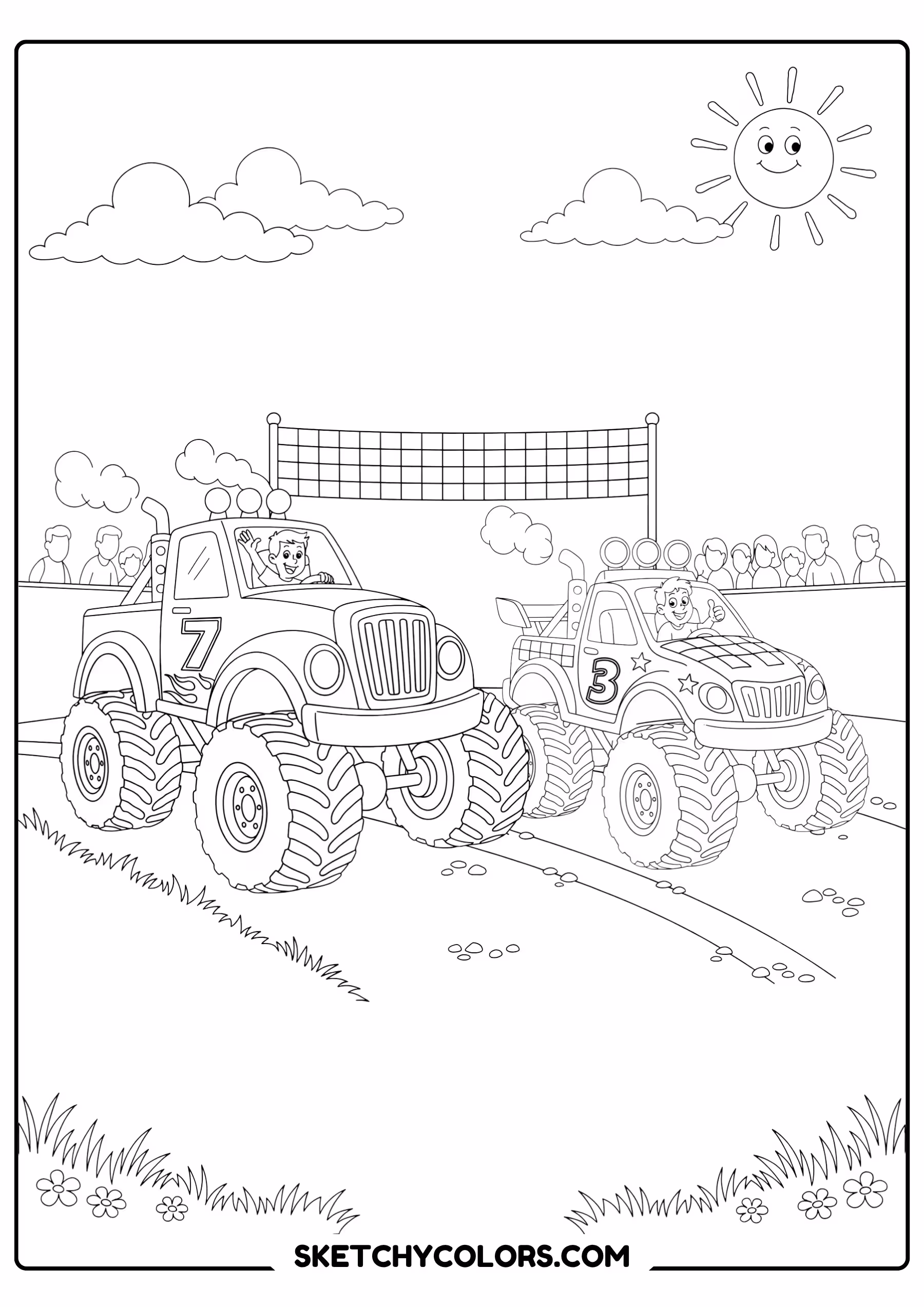 monster truck race free pdf coloring page