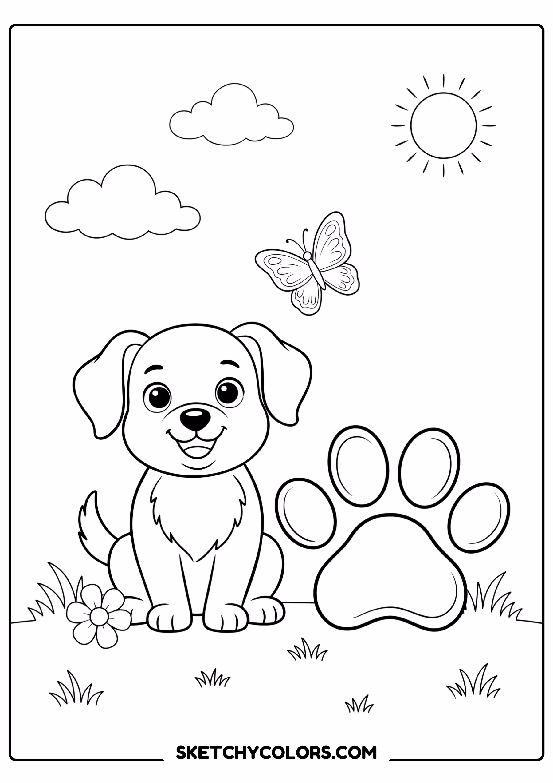 dog coloring page puppy paw print free printable pdf