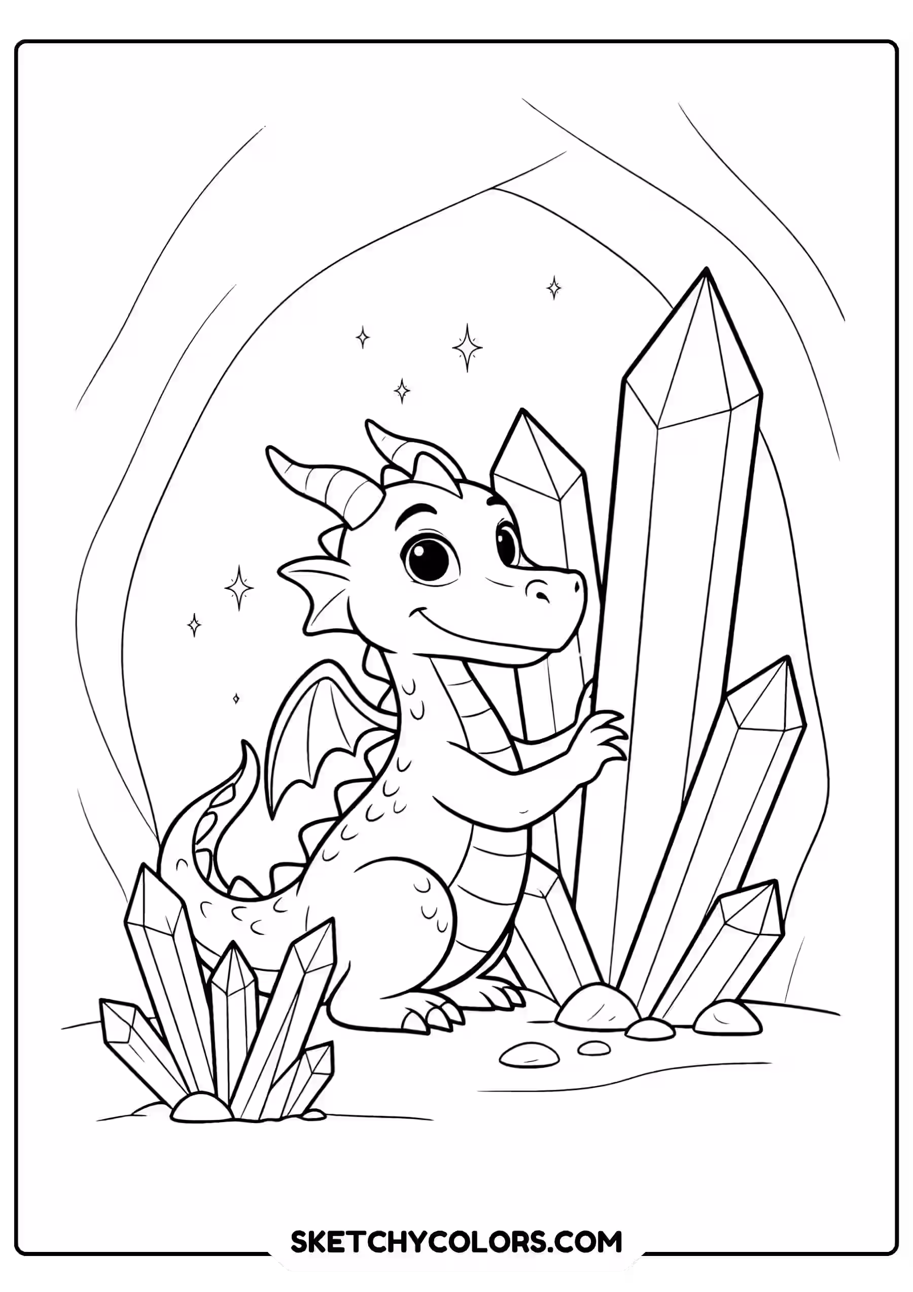 dragon coloring page crystal cave formations magical free printable pdf