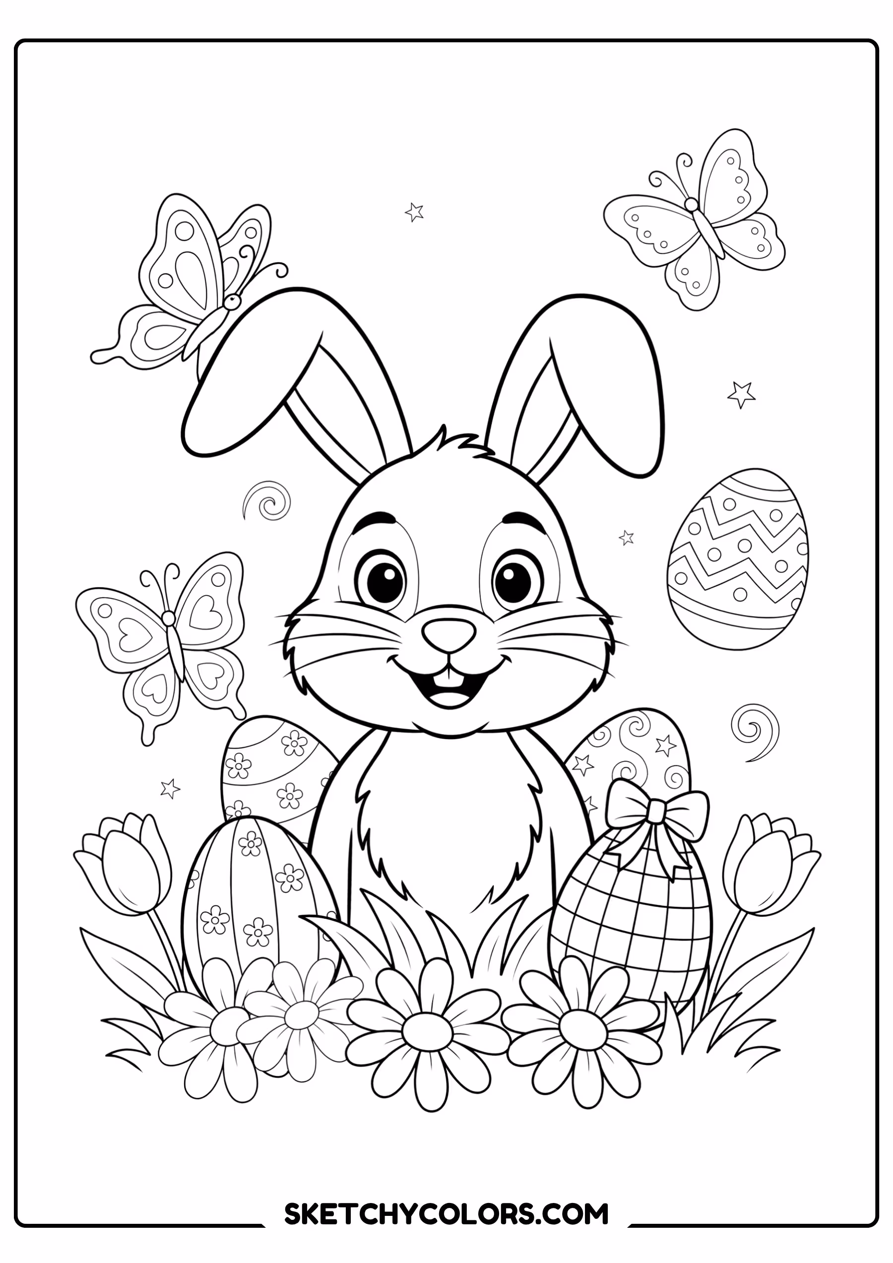easter coloring page bunny butterflies eggs free printable pdf