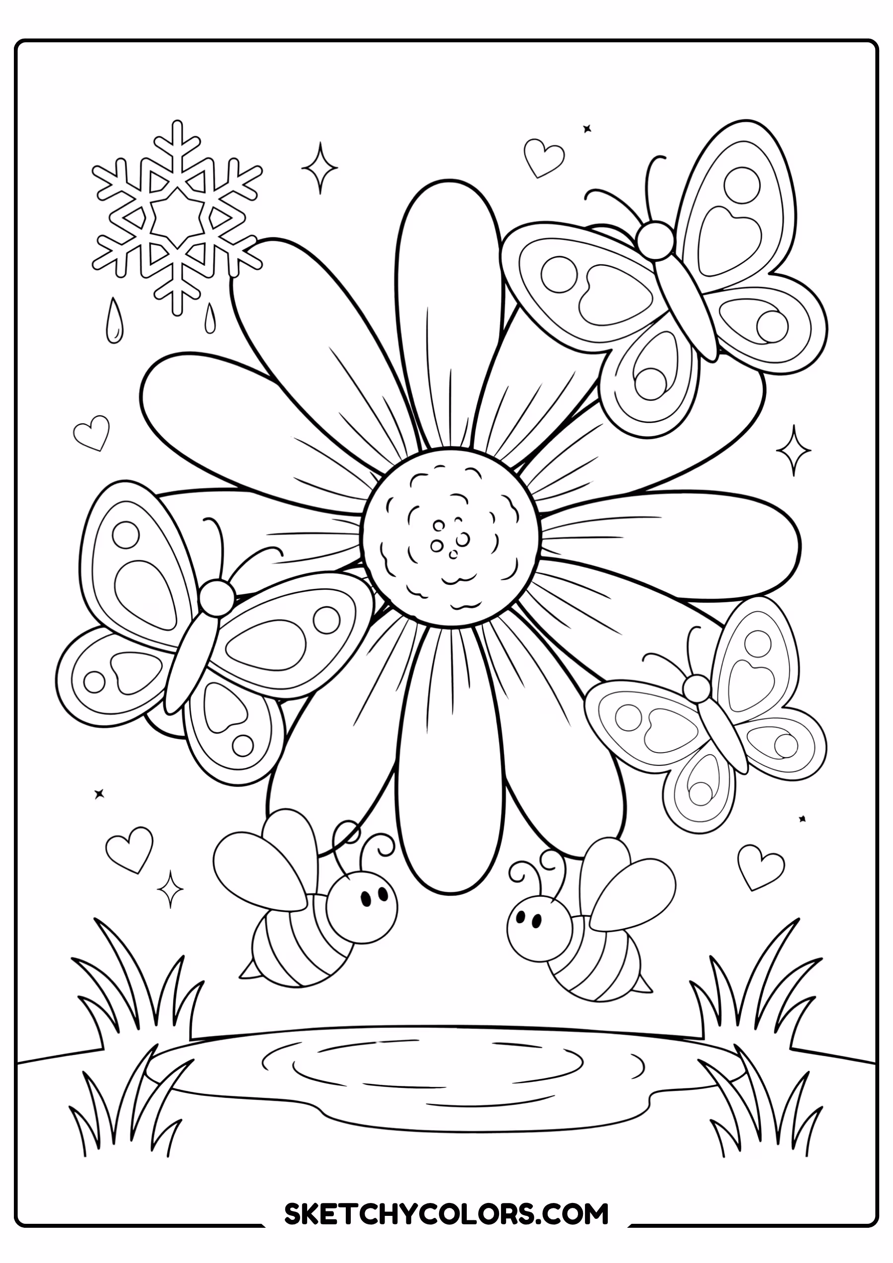 march coloring page giant flower blooming spring free printable pdf